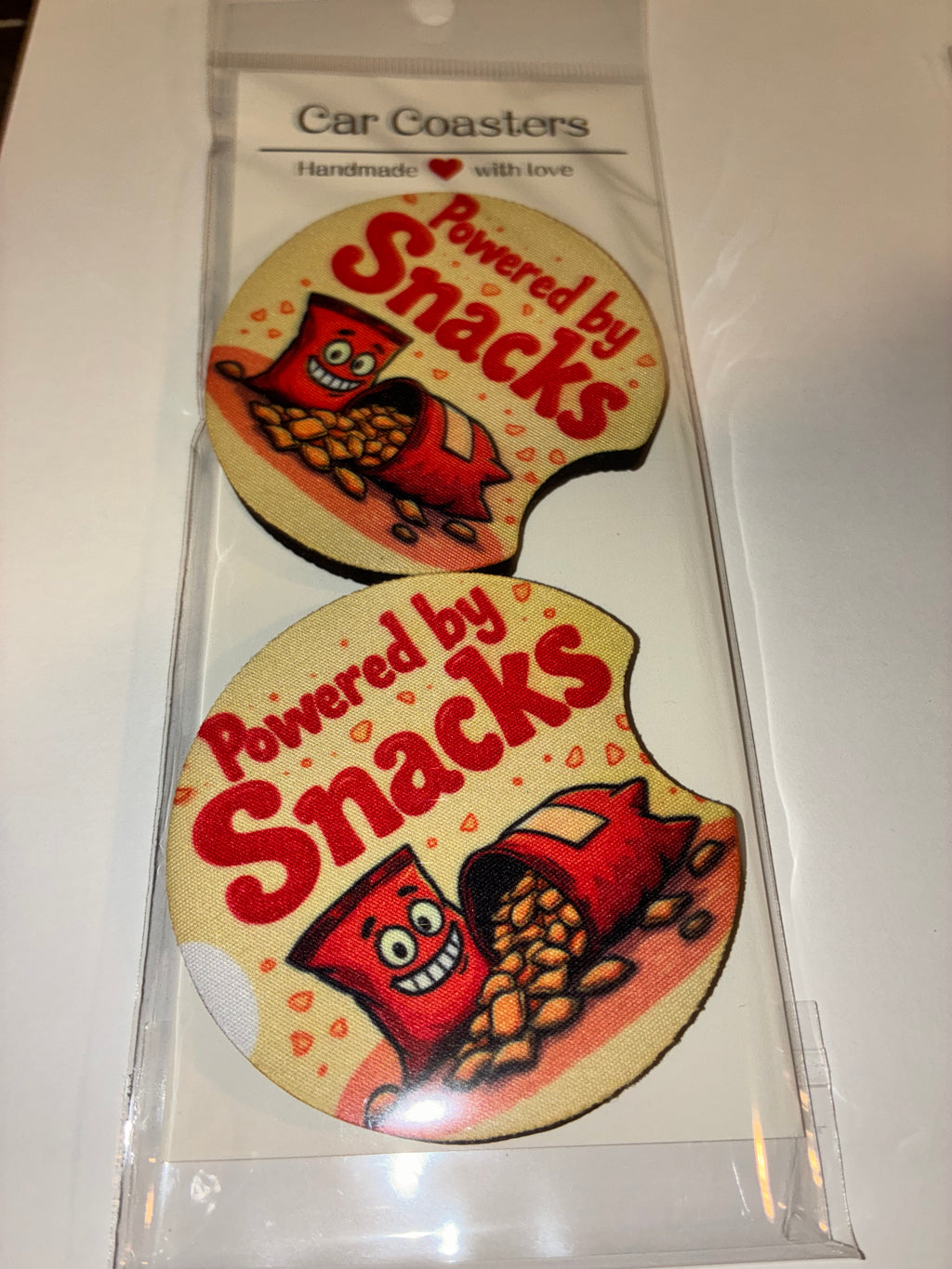 Powered by snacks car coasters