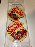 Powered by snacks car coasters