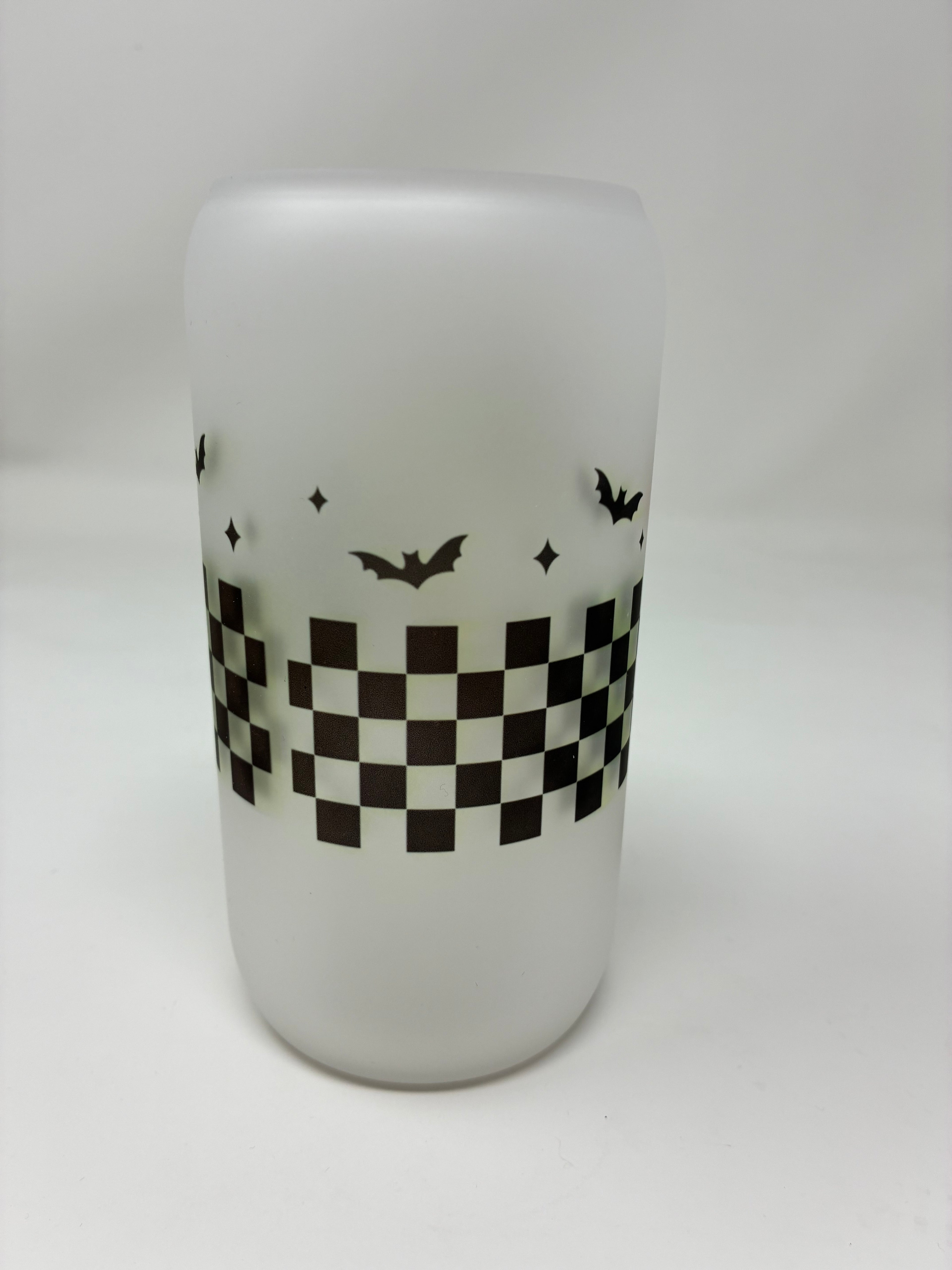 Halloween Glass Cups with Bamboo Lid and Straw