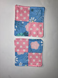 Pink Polkadot and Blue Flower Quilted Coaster Set - 2 Pack