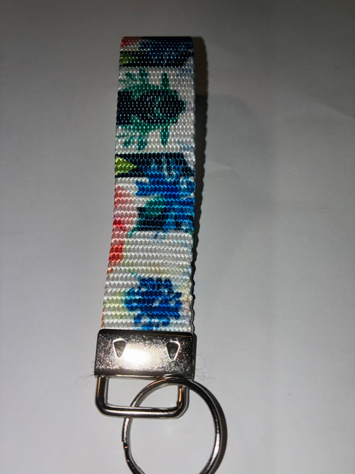 Blue Flower Wristlet Keychain