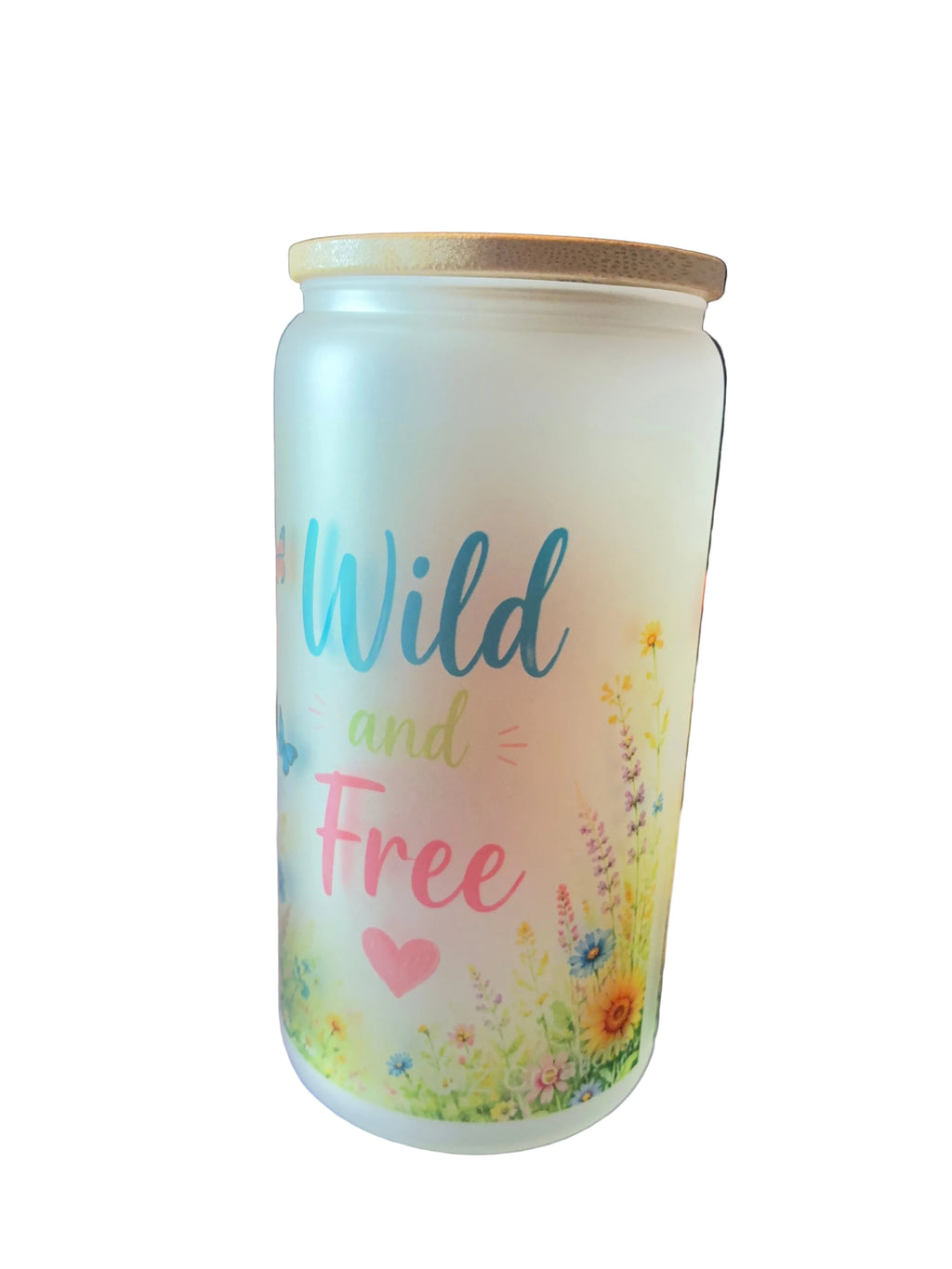 Wild and Free 16oz Glass Cup with Bamboo Lid and Straw