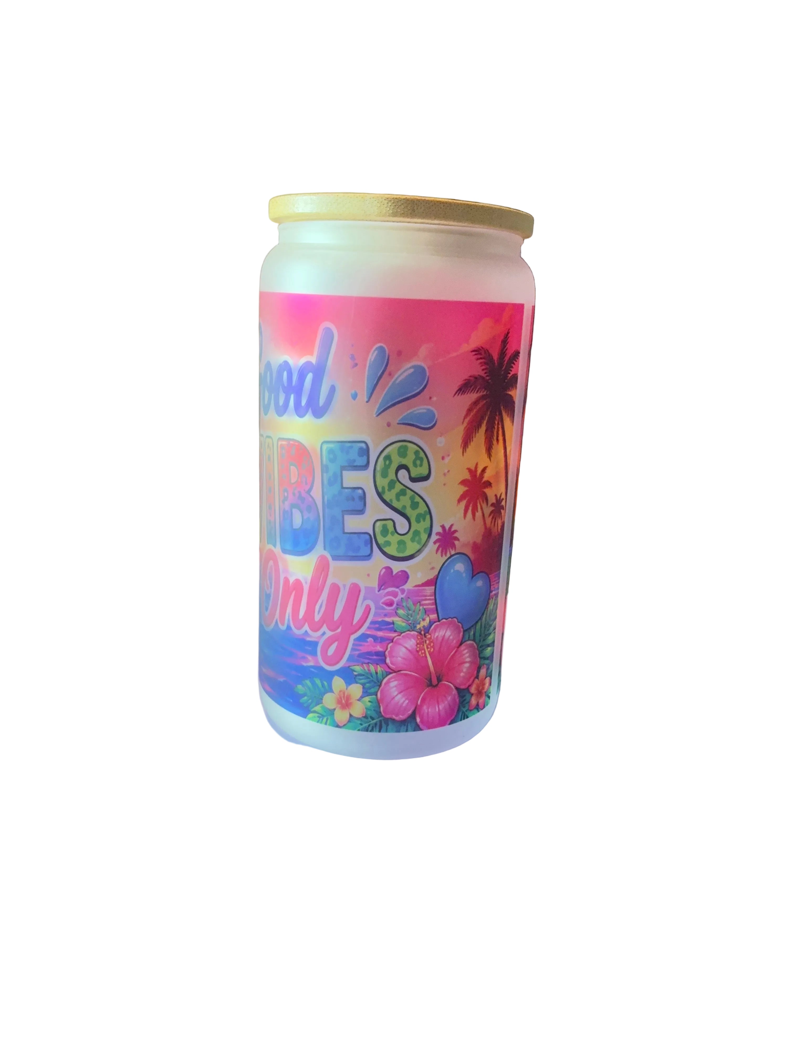Good Vibes Only 16oz Glass Cup with Bamboo Lid and Straw