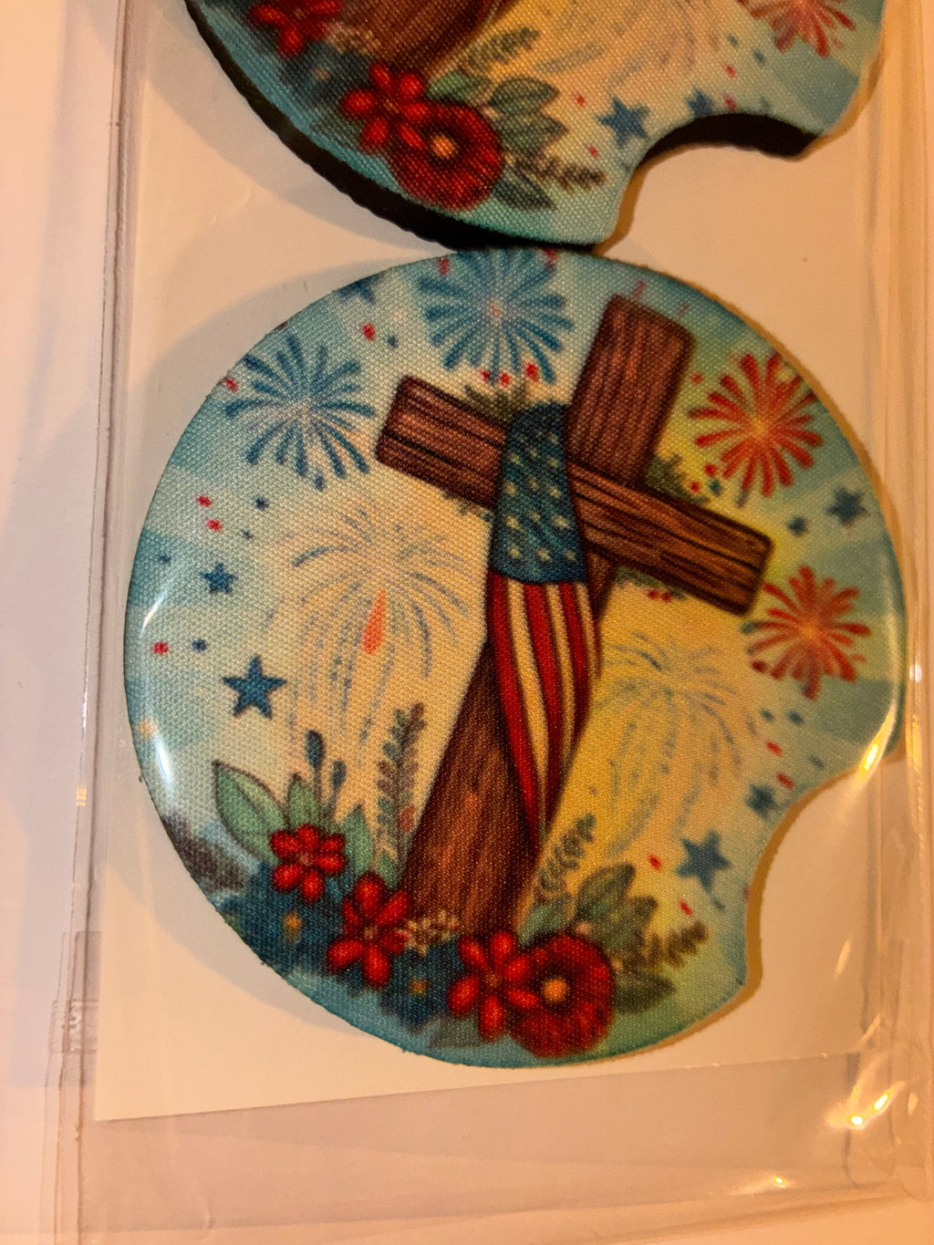 Religion/Fireworks car coasters