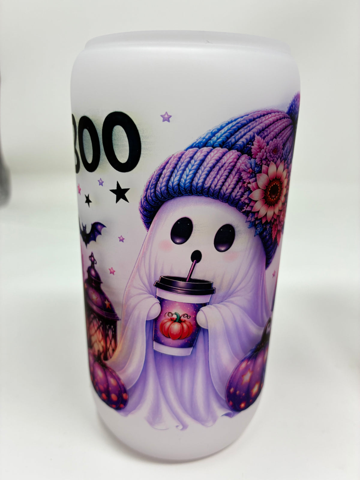 Halloween Glass Cups with Bamboo Lid and Straw