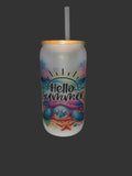 Hello Summer 16oz Glass Cup with Bamboo Lid and Straw