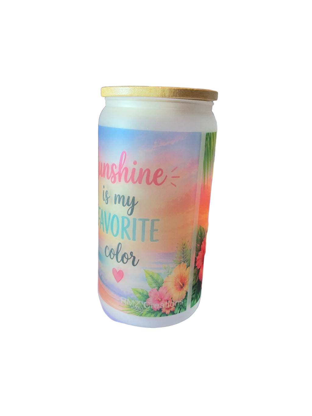 Sunshine Highland Cow 16oz Glass Cup with Bamboo Lid and Straw