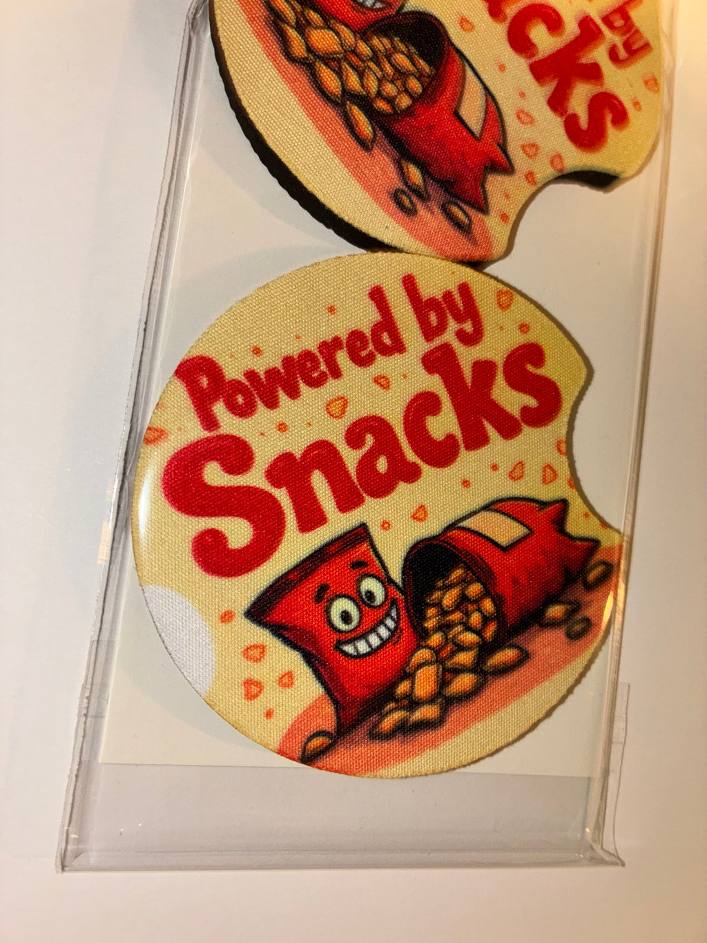 Powered by snacks car coasters