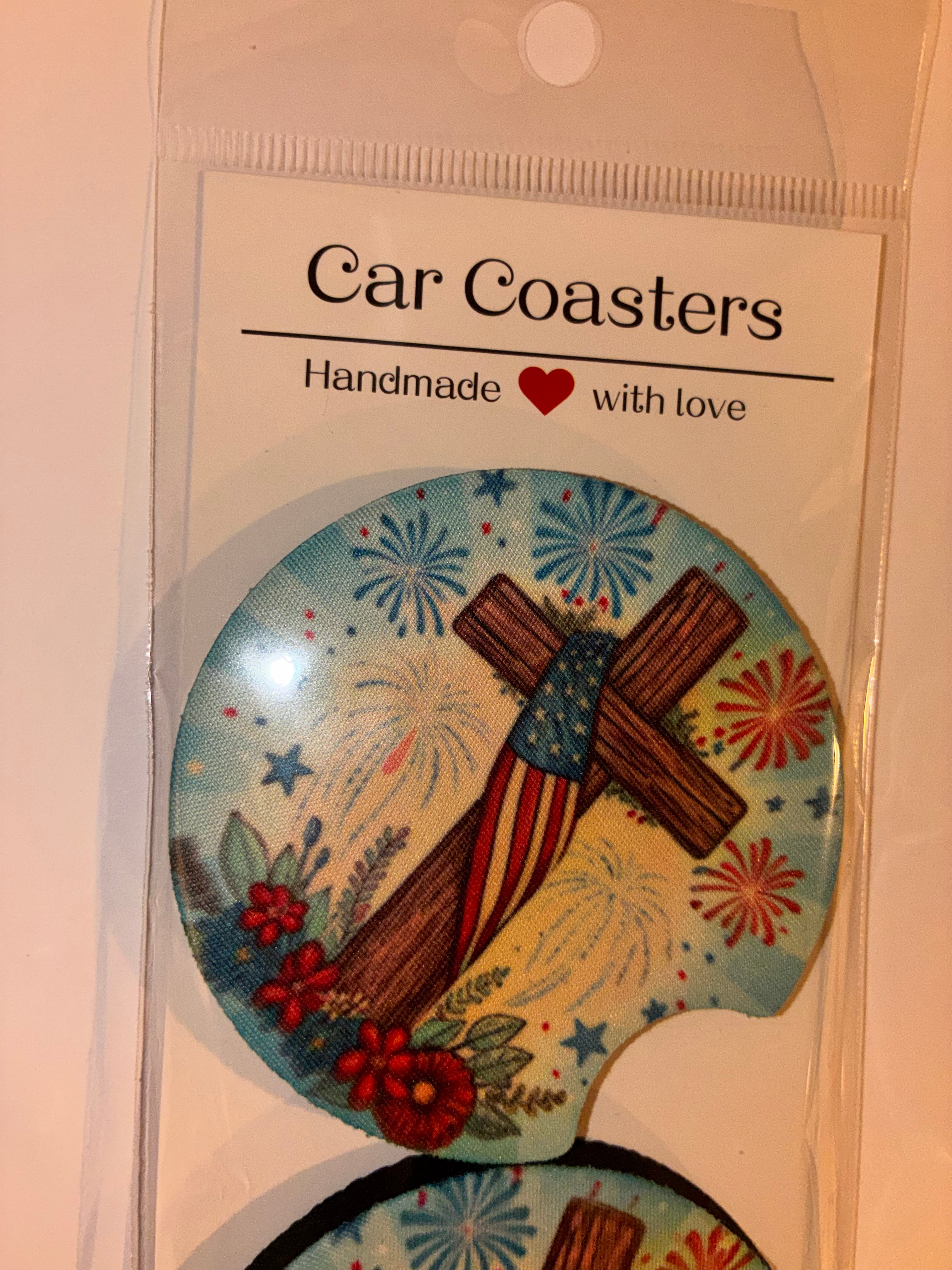 Religion/Fireworks car coasters