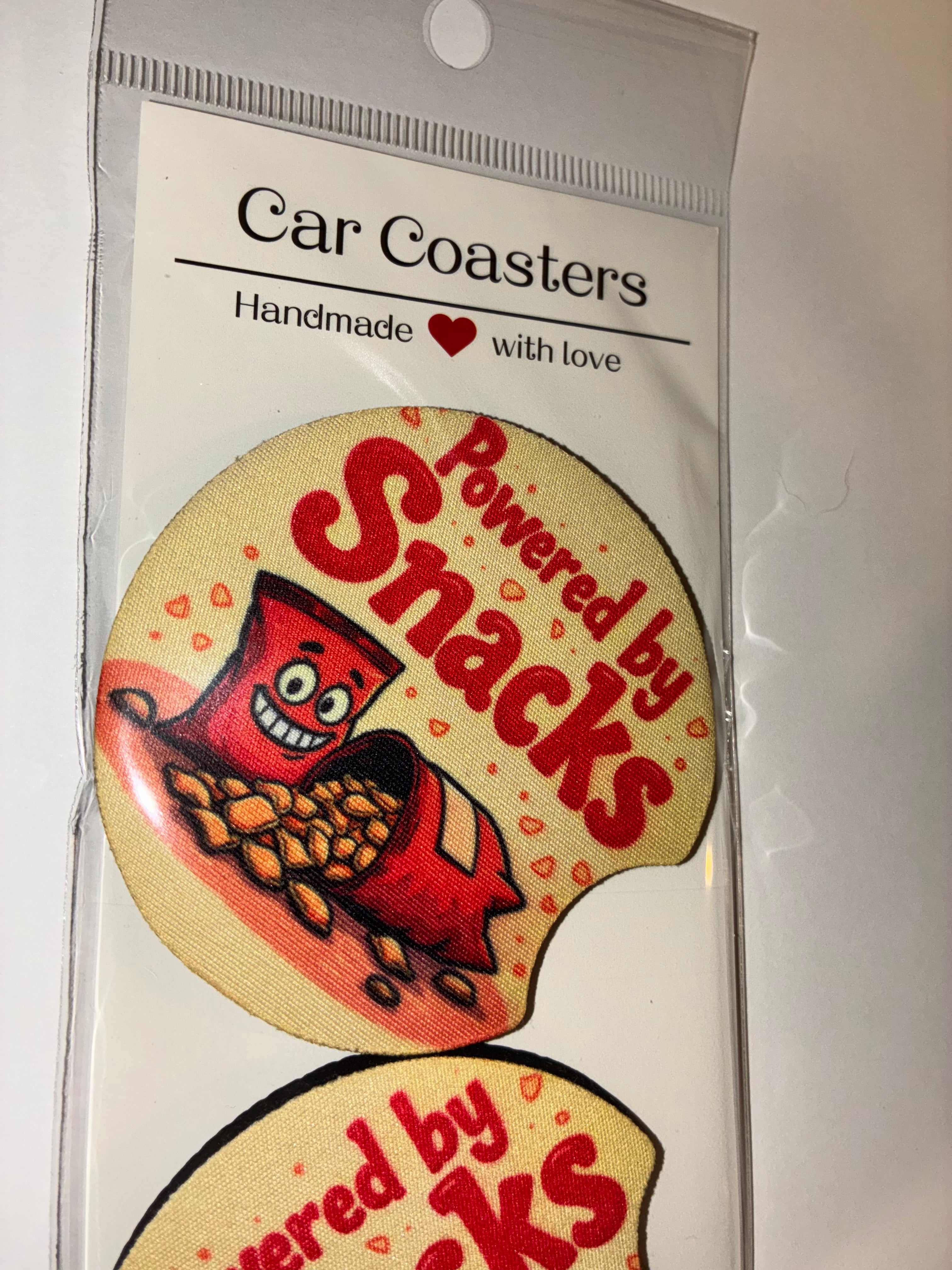 Powered by snacks car coasters