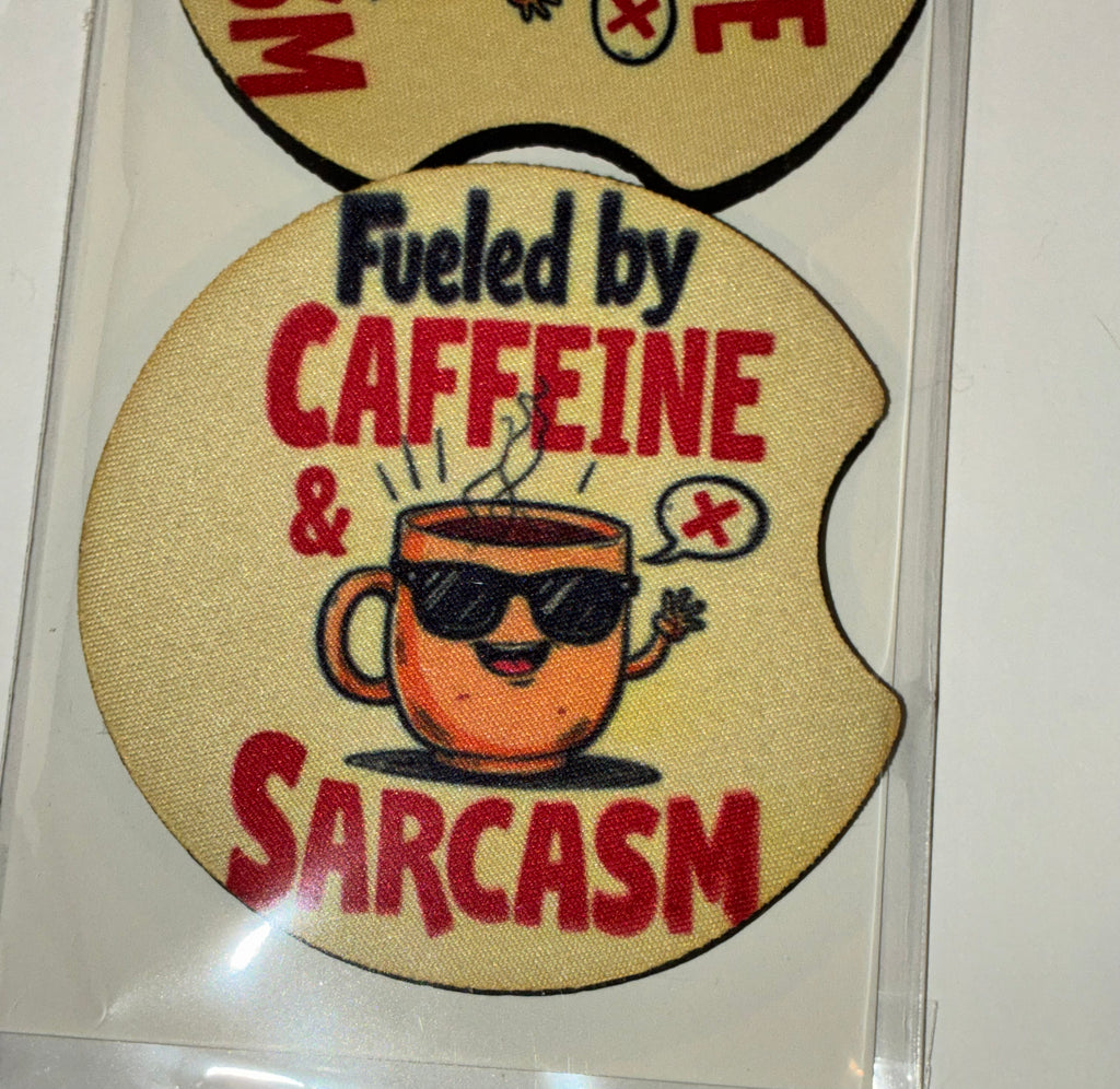 Caffeine and Sarcasm car coasters