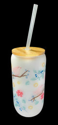 Birds 16oz Glass Cup with Bamboo Lid and Straw