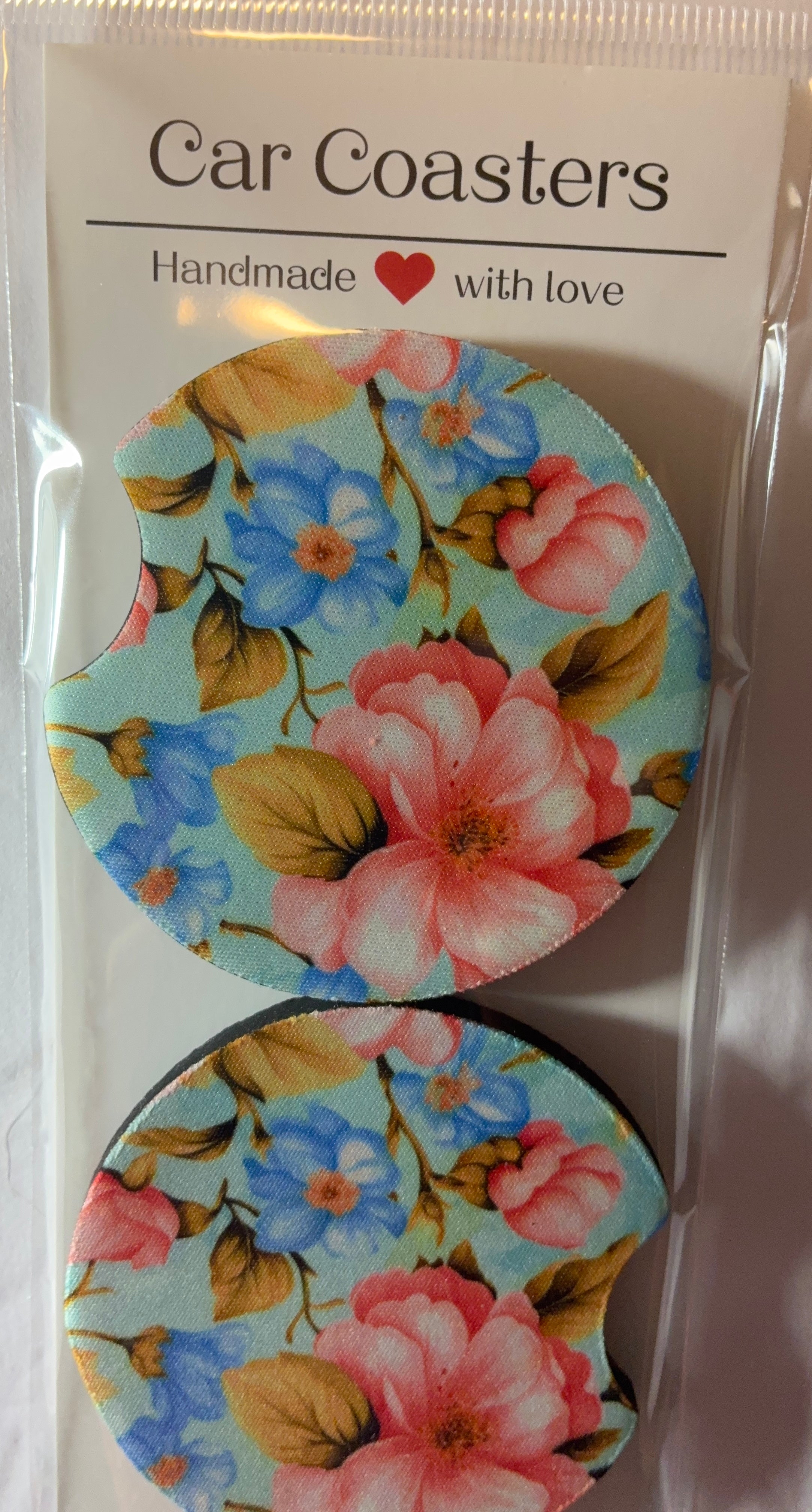 Blue floral car coasters