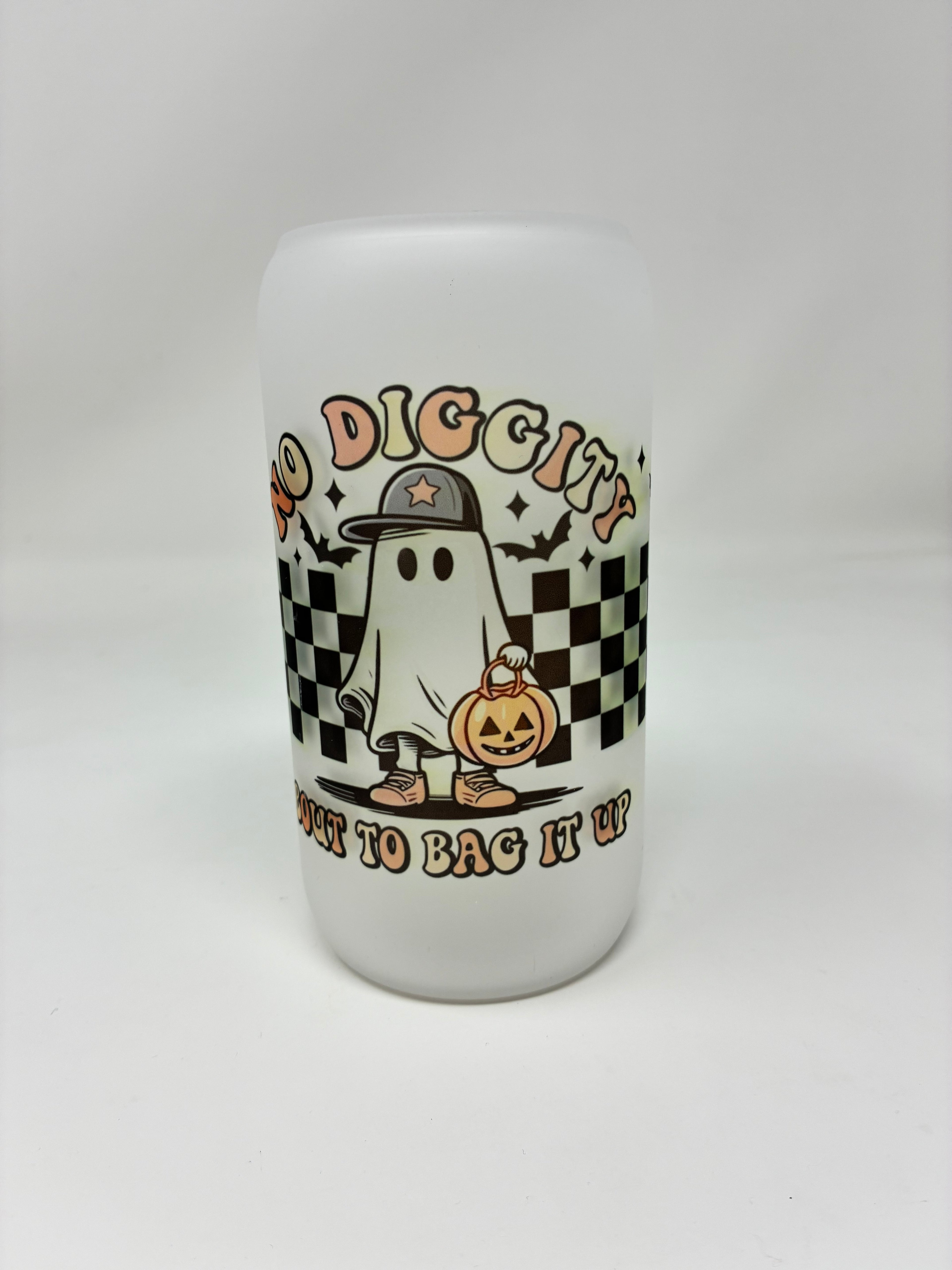 Halloween Glass Cups with Bamboo Lid and Straw