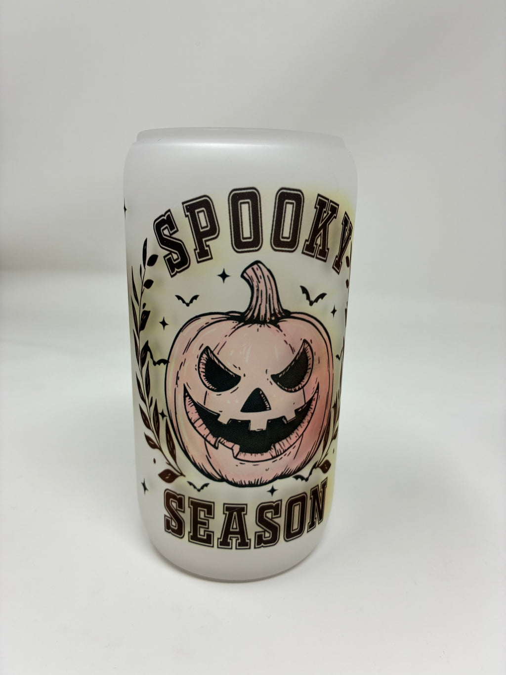 Halloween Glass Cups with Bamboo Lid and Straw