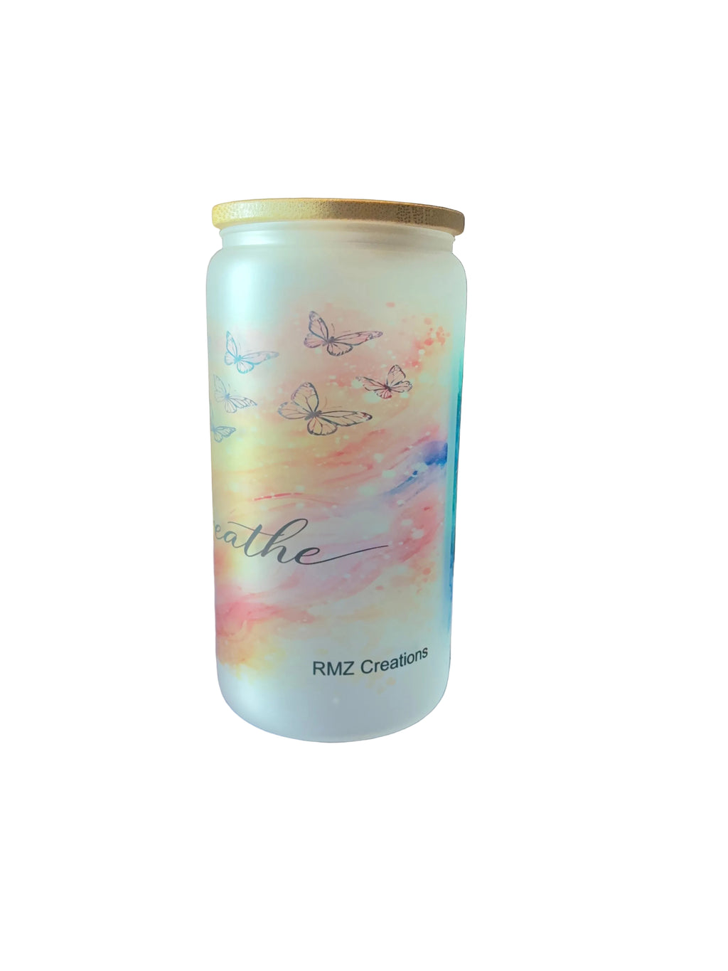Just Breathe 16oz Glass Cup with Bamboo Lid and Straw