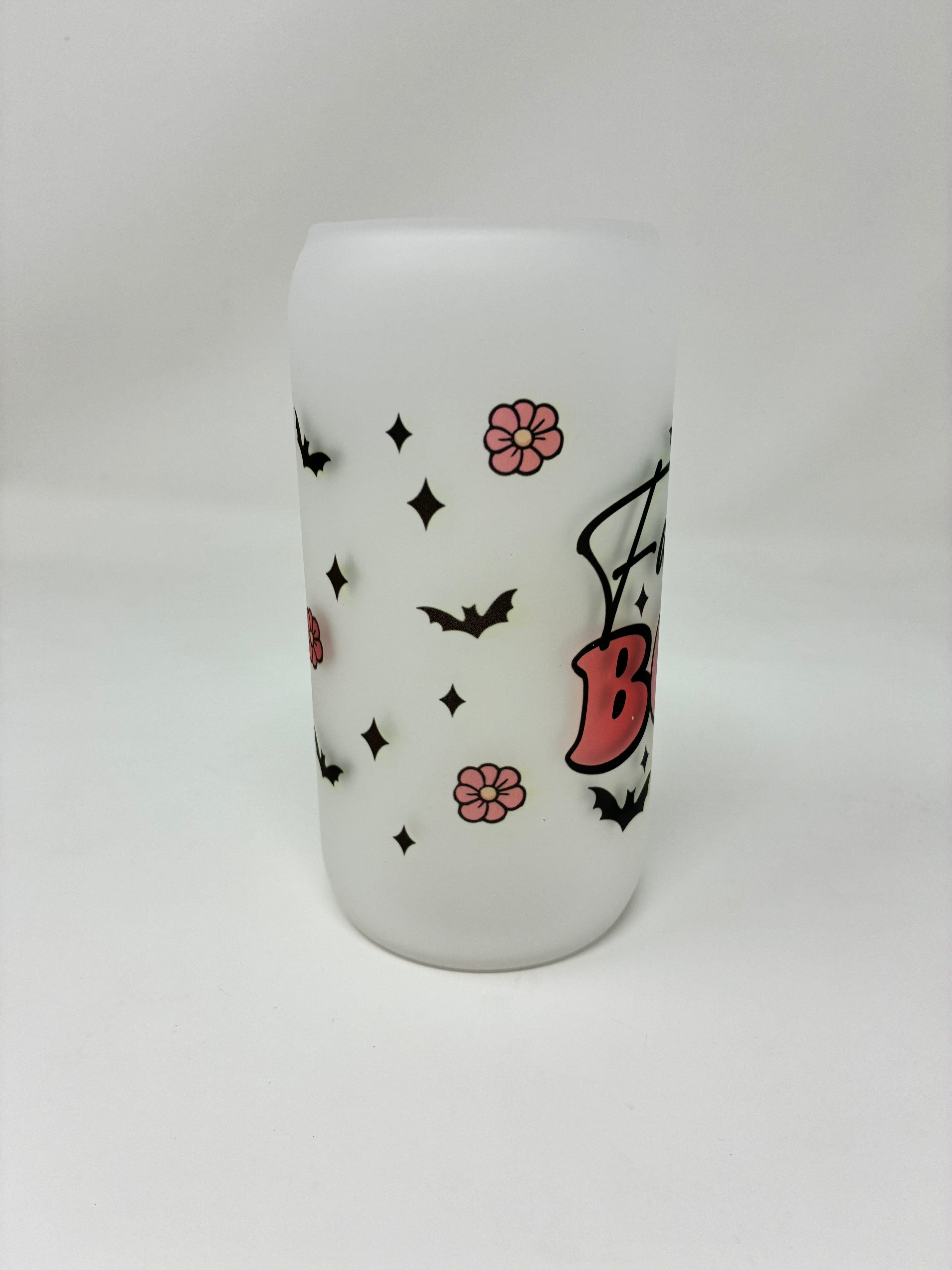 Halloween Glass Cups with Bamboo Lid and Straw