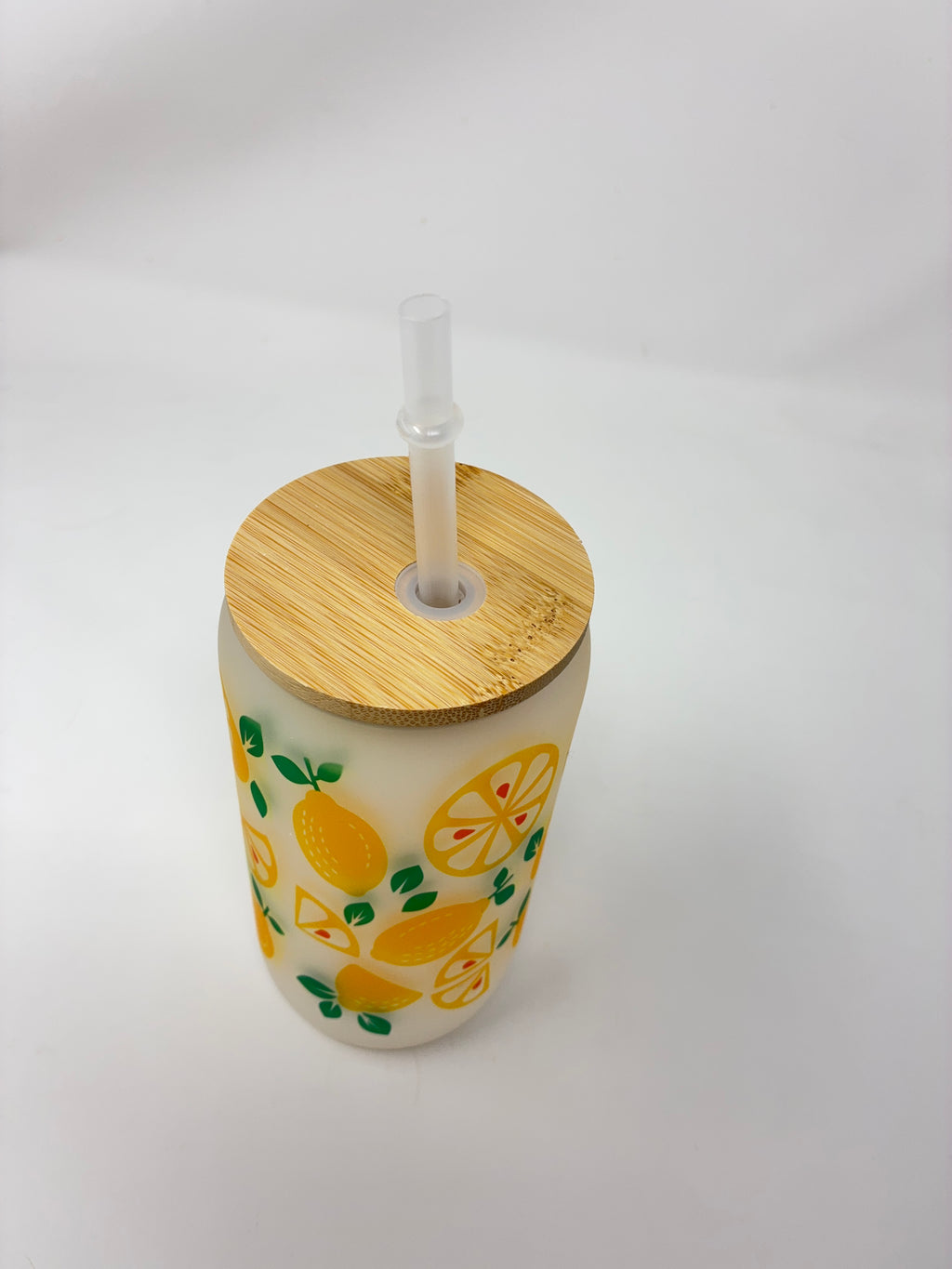 Lemon 16oz Glass Cup with Bamboo Lid and Straw