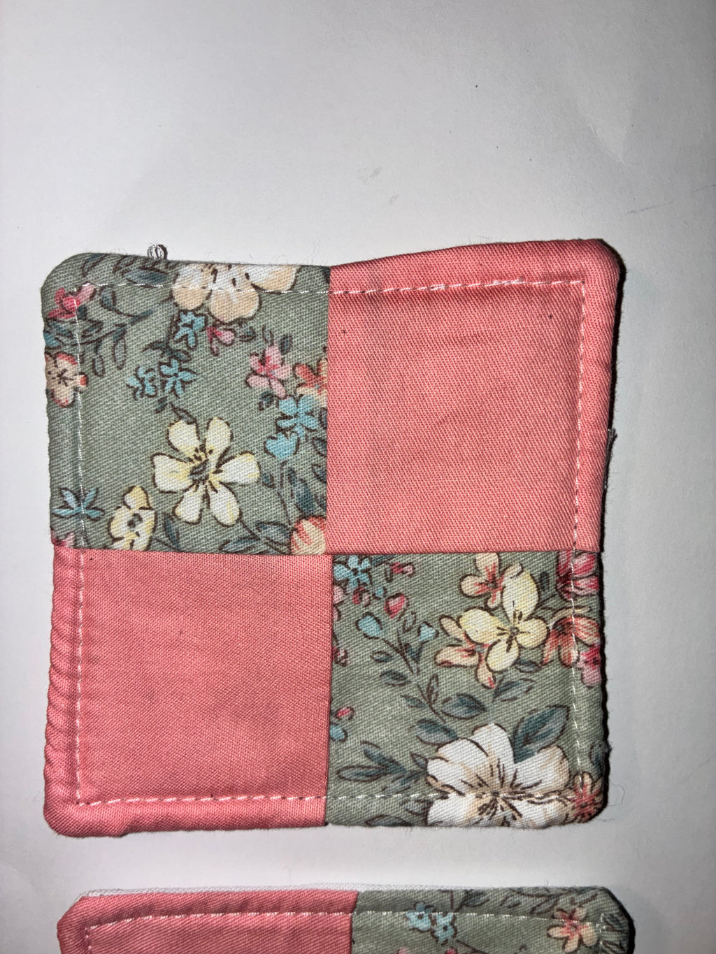 Pink and Green Quilted Coaster Set - 2 Pack