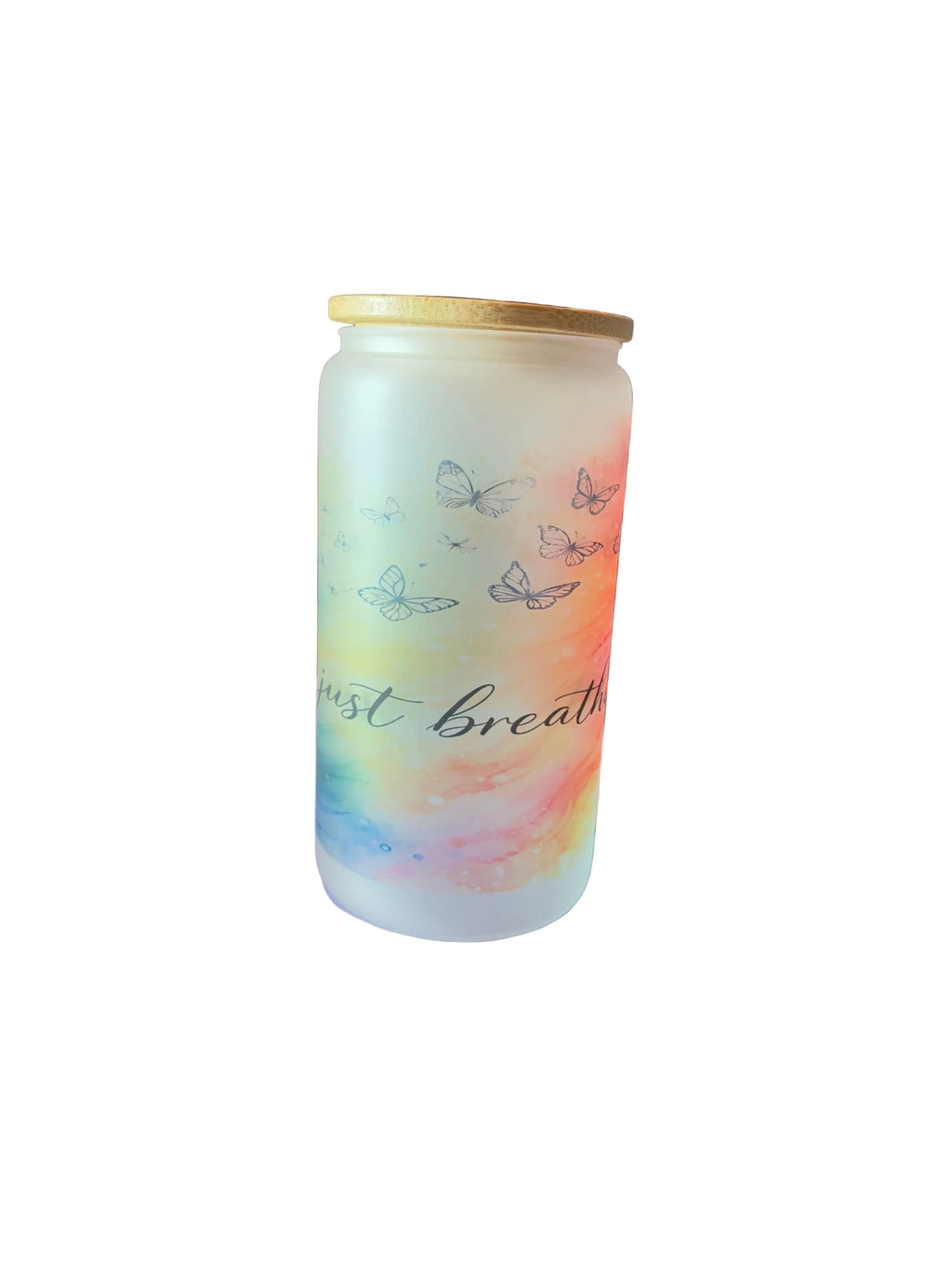 Just Breathe 16oz Glass Cup with Bamboo Lid and Straw
