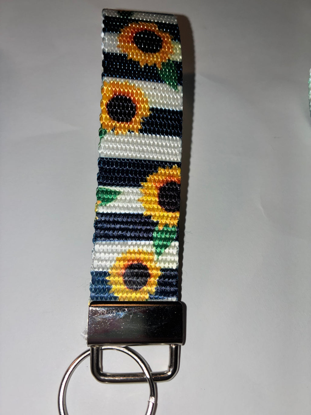 Black and White Sunflower Wristlet Keychain
