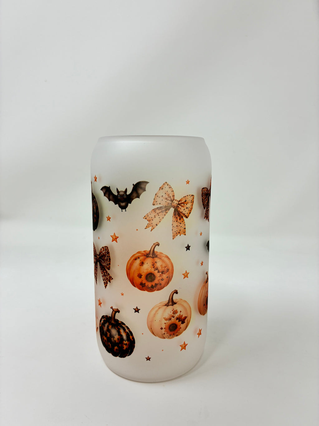 Halloween Glass Cups with Bamboo Lid and Straw