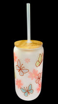 Butterfly 16oz Glass Cup with Bamboo Lid and Straw