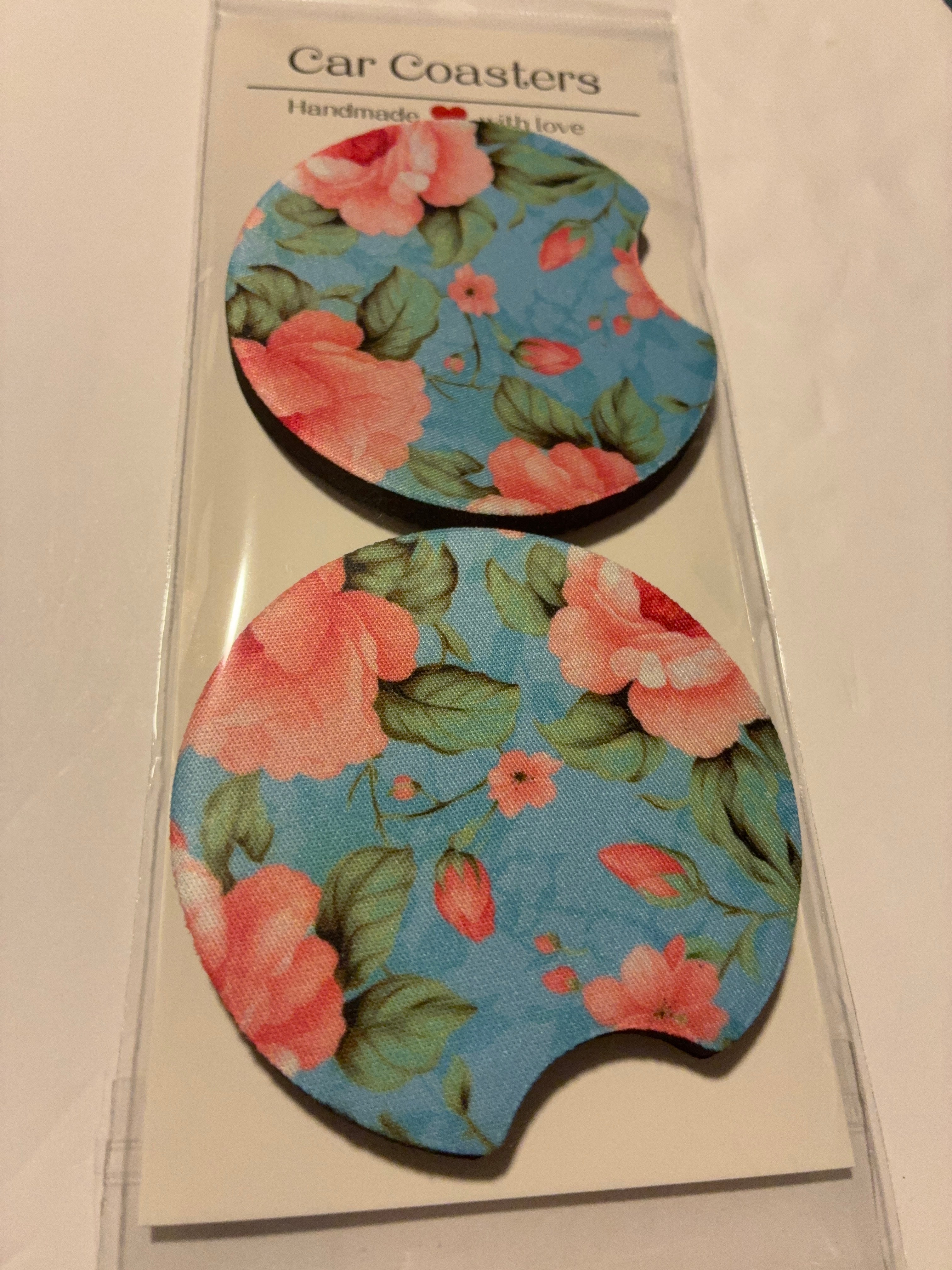 Light blue floral car coasters