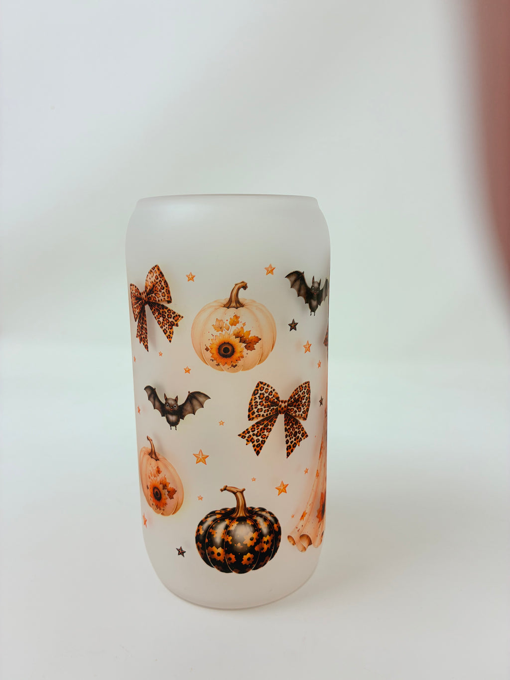 Halloween Glass Cups with Bamboo Lid and Straw