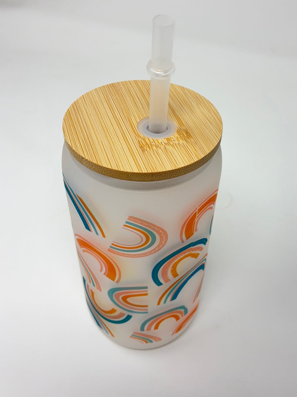 Rainbow 16oz Glass Cup with Bamboo Lid and Straw