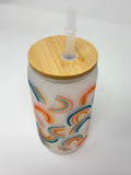 Rainbow 16oz Glass Cup with Bamboo Lid and Straw