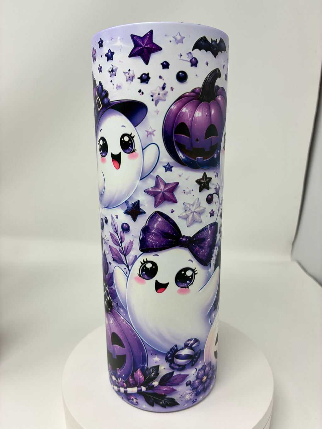 Purple Ghost Glow in the Dark 20 Oz Tumbler With Lid And Straw