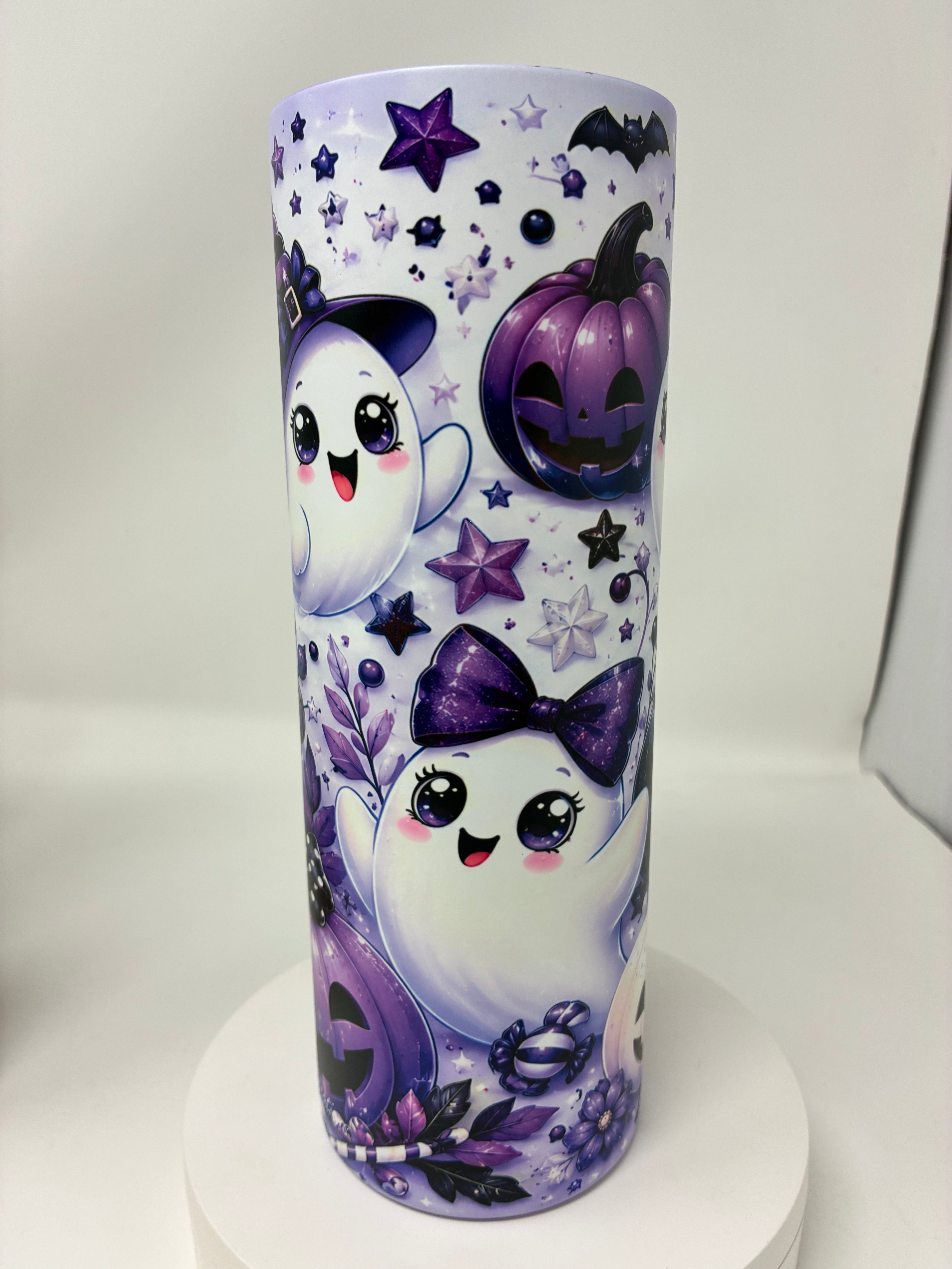 Purple Ghost Glow in the Dark 20 Oz Tumbler With Lid And Straw