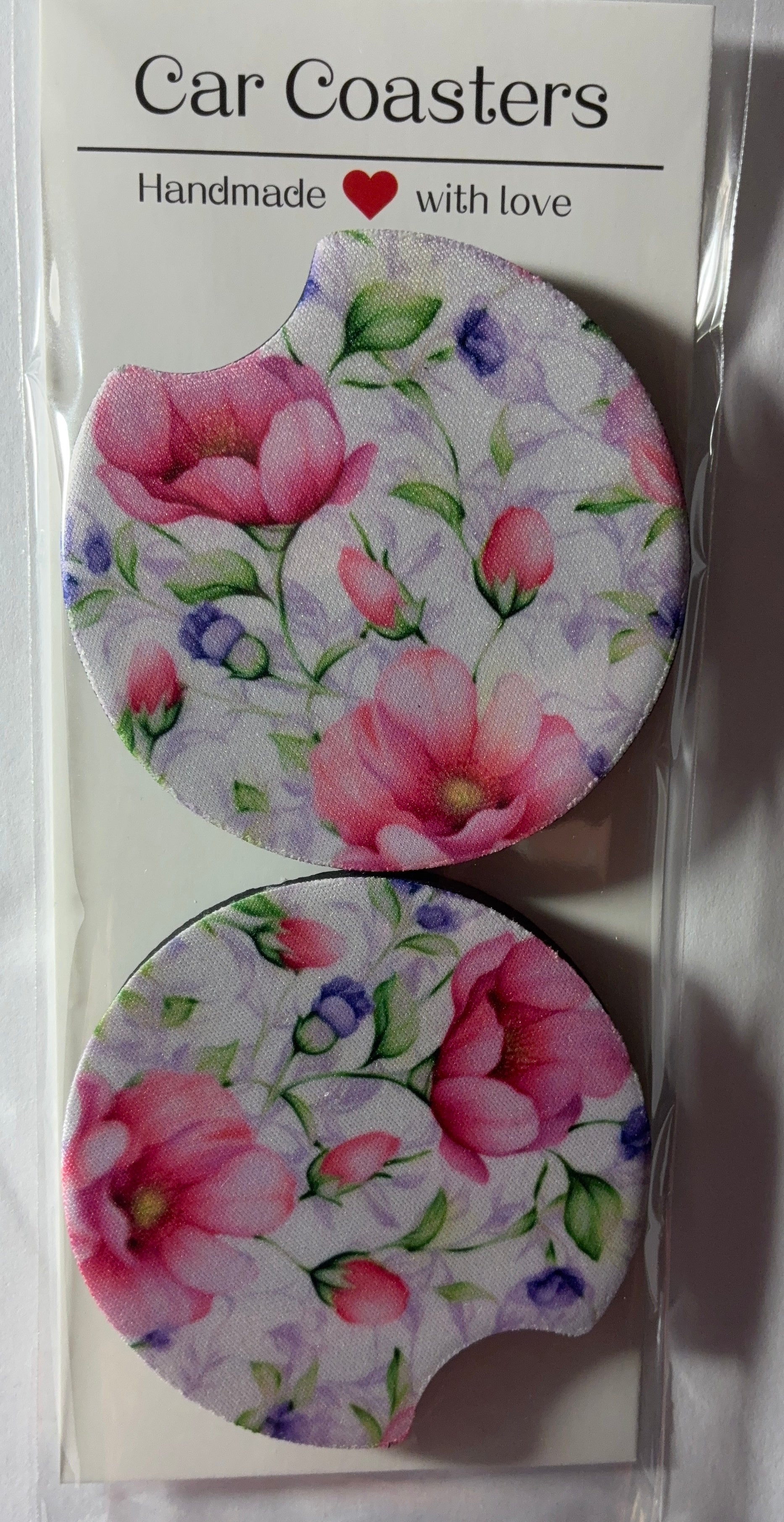 Pink floral car coasters