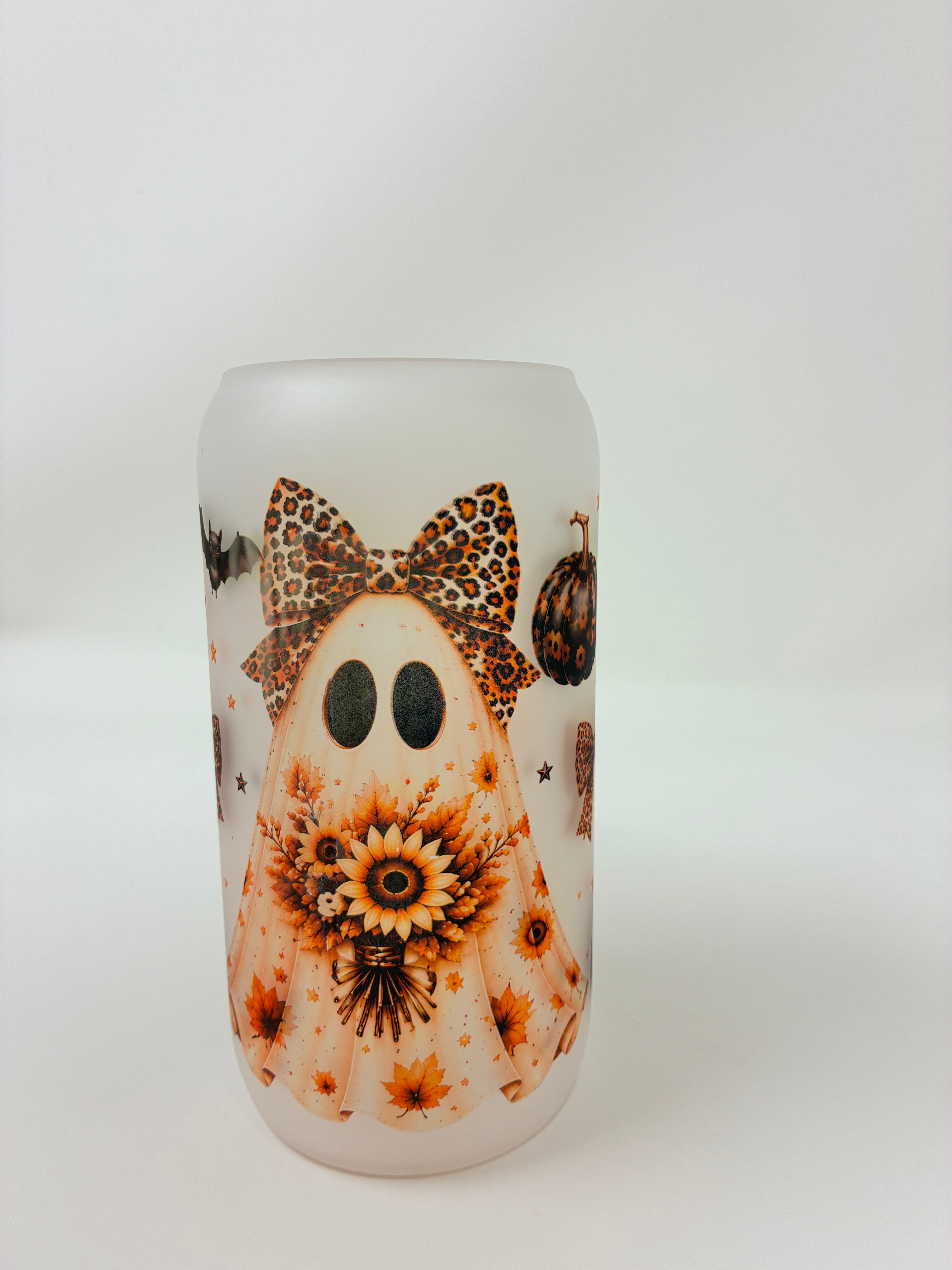 Halloween Glass Cups with Bamboo Lid and Straw