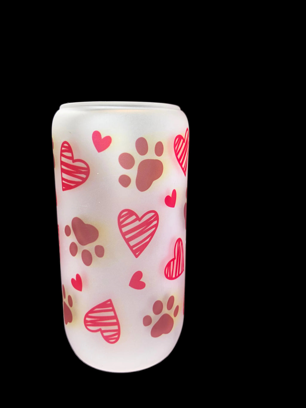 Paw Print 16oz Glass Cup with Bamboo Lid and Straw