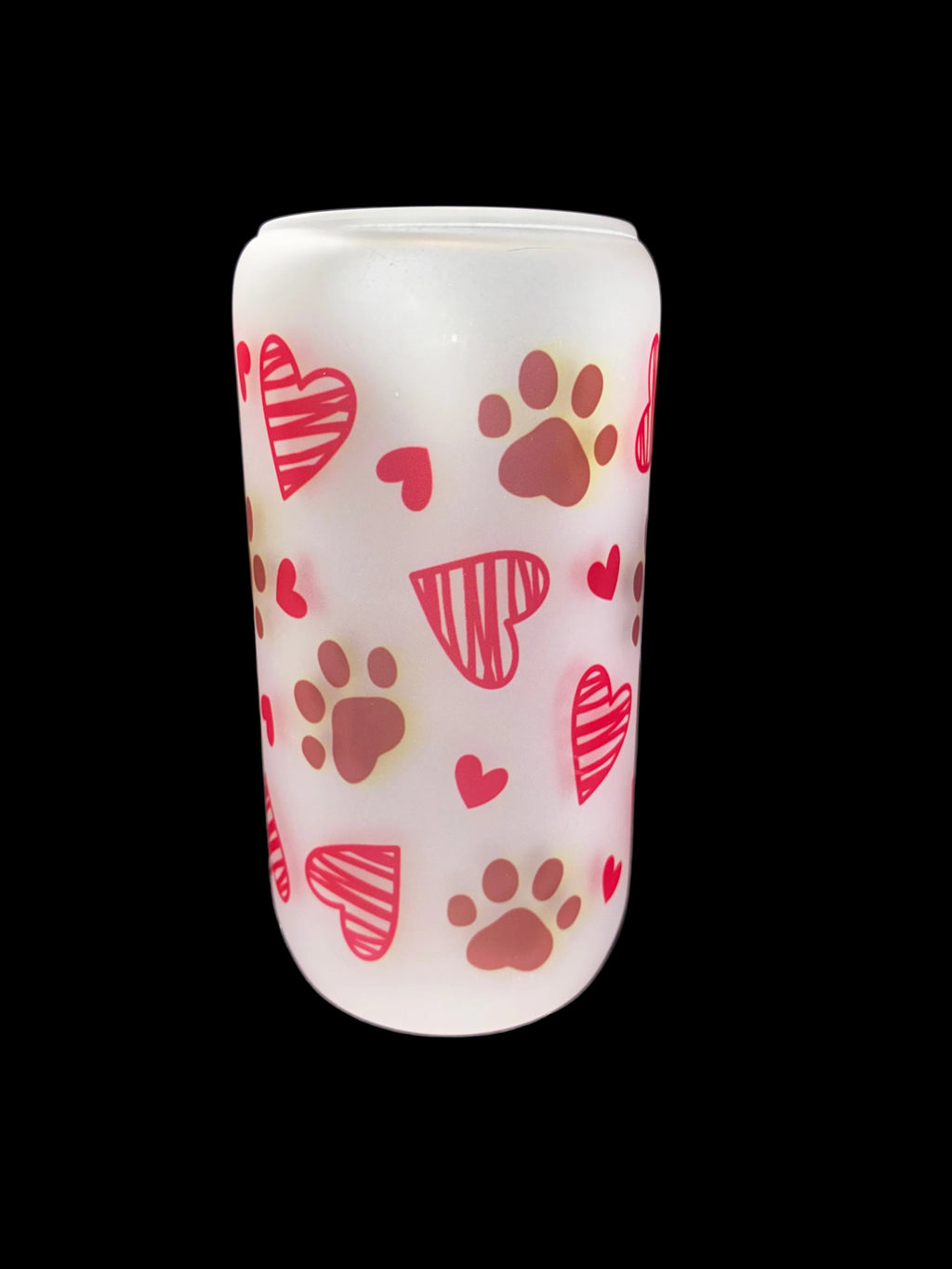 Paw Print 16oz Glass Cup with Bamboo Lid and Straw