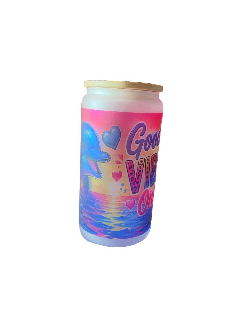 Good Vibes Only 16oz Glass Cup with Bamboo Lid and Straw