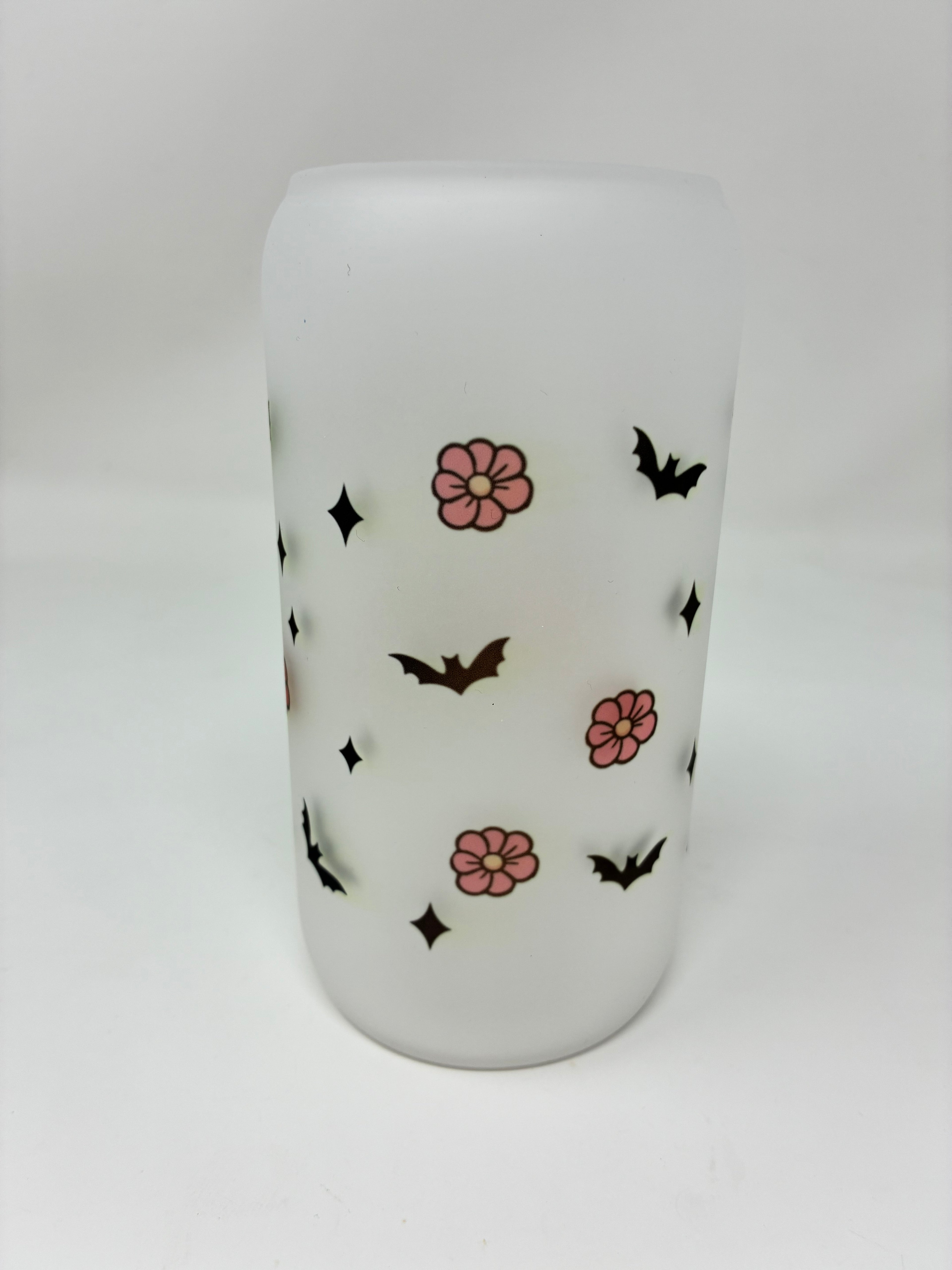 Halloween Glass Cups with Bamboo Lid and Straw