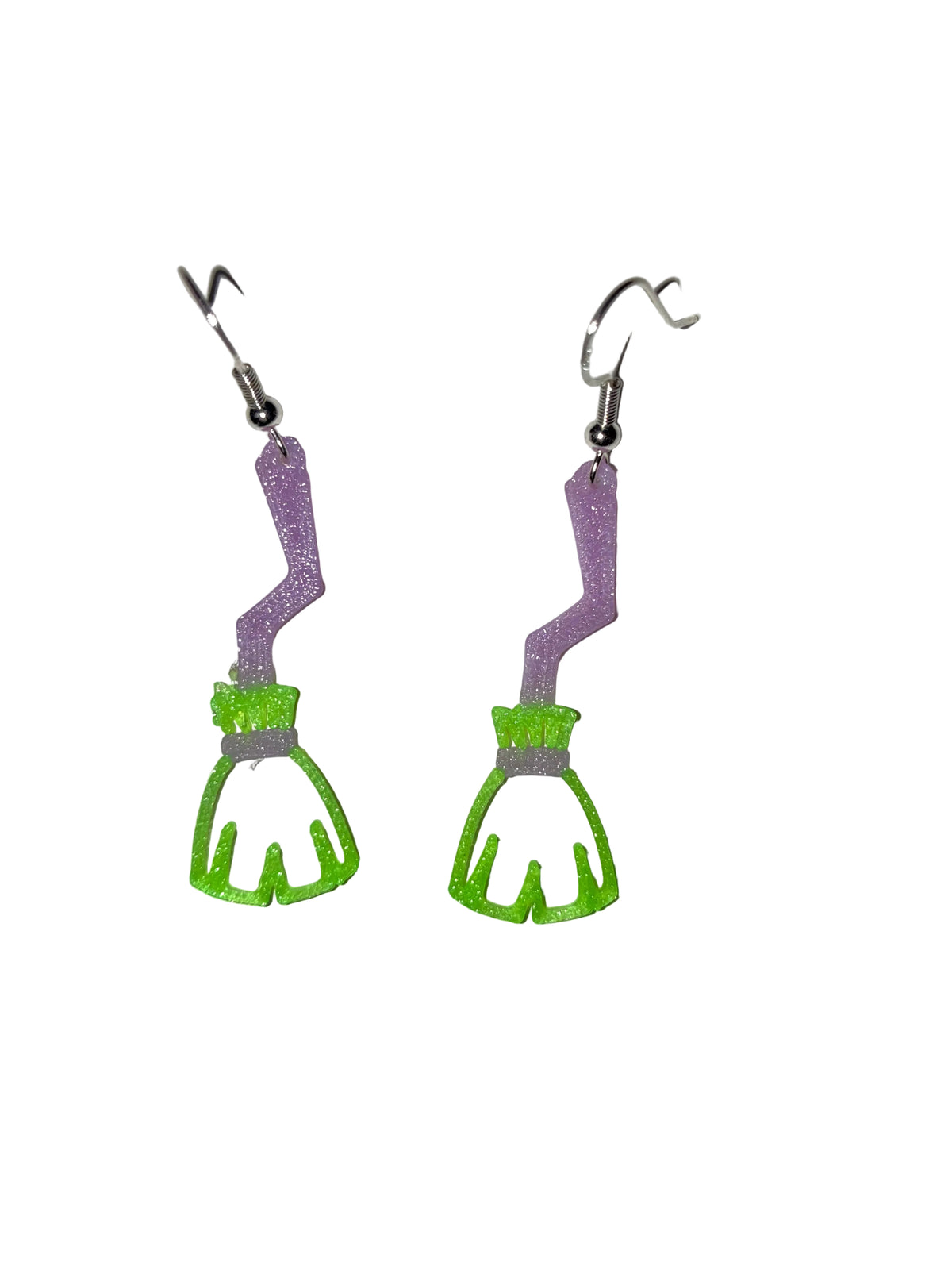 🎃 Multicolor Glow-in-the-Dark Halloween Earrings - Broomstick 👻✨