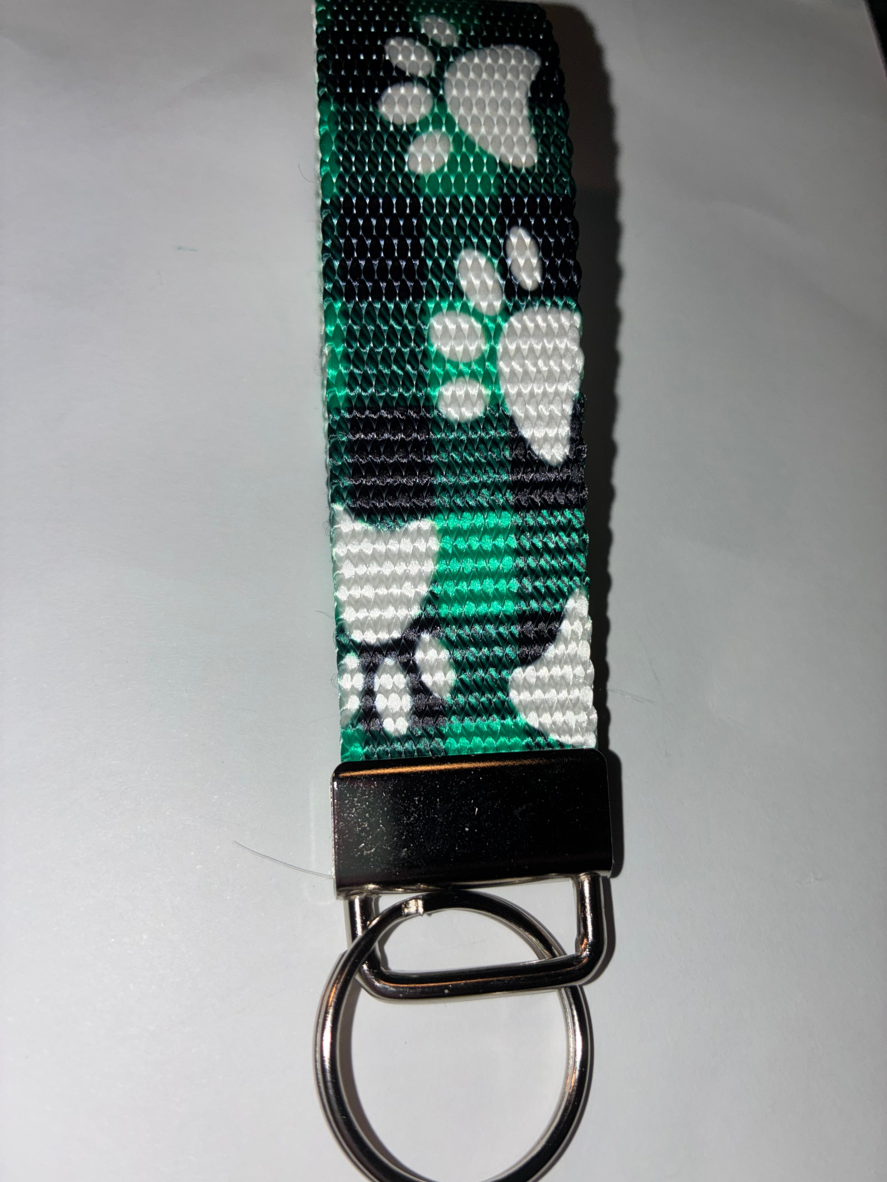 Green Paw Print Wristlet Keychain