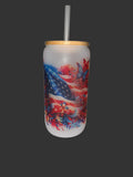 American Flag 16oz Glass Cup with Bamboo Lid and Straw