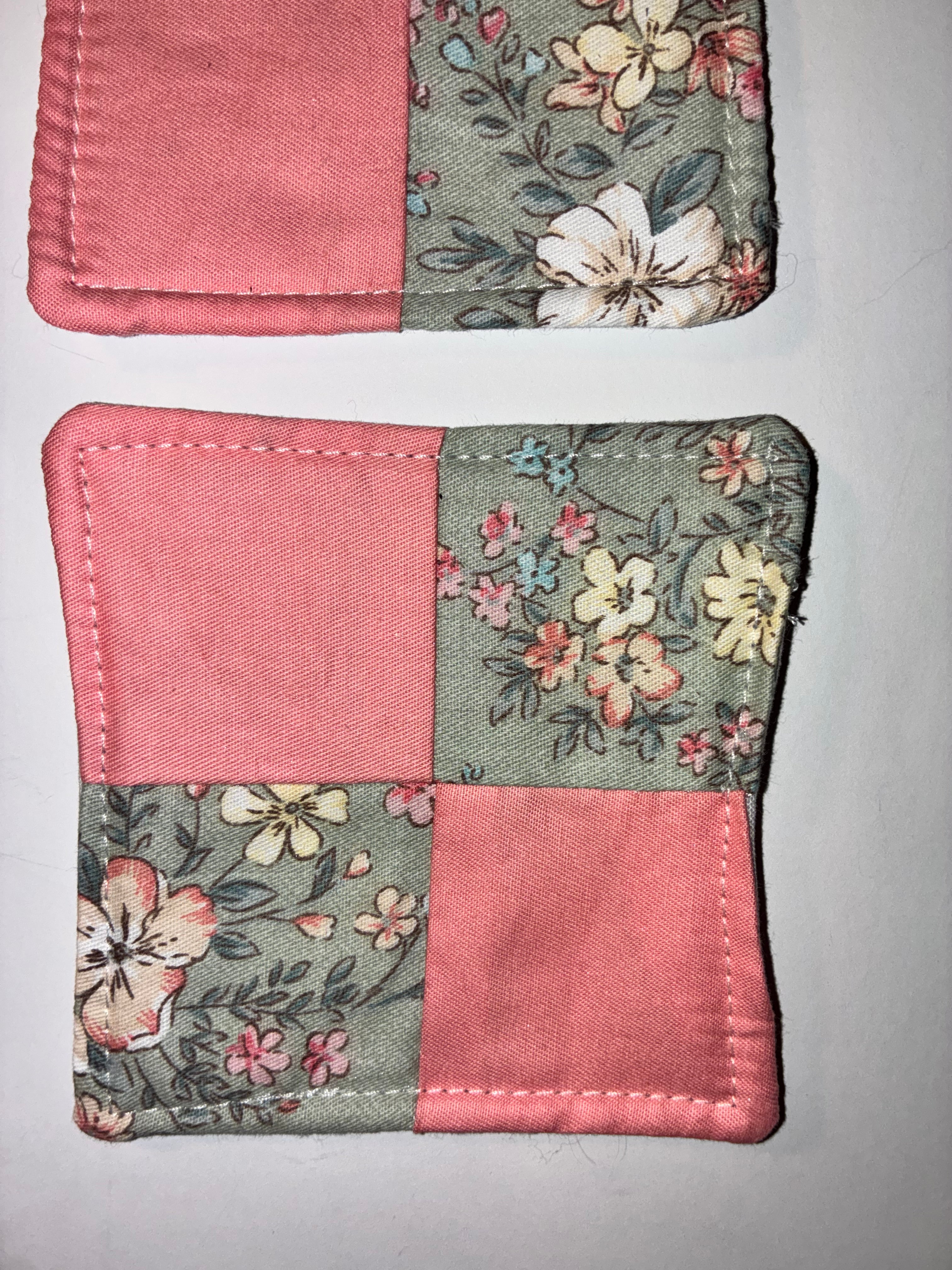 Pink and Green Quilted Coaster Set - 2 Pack