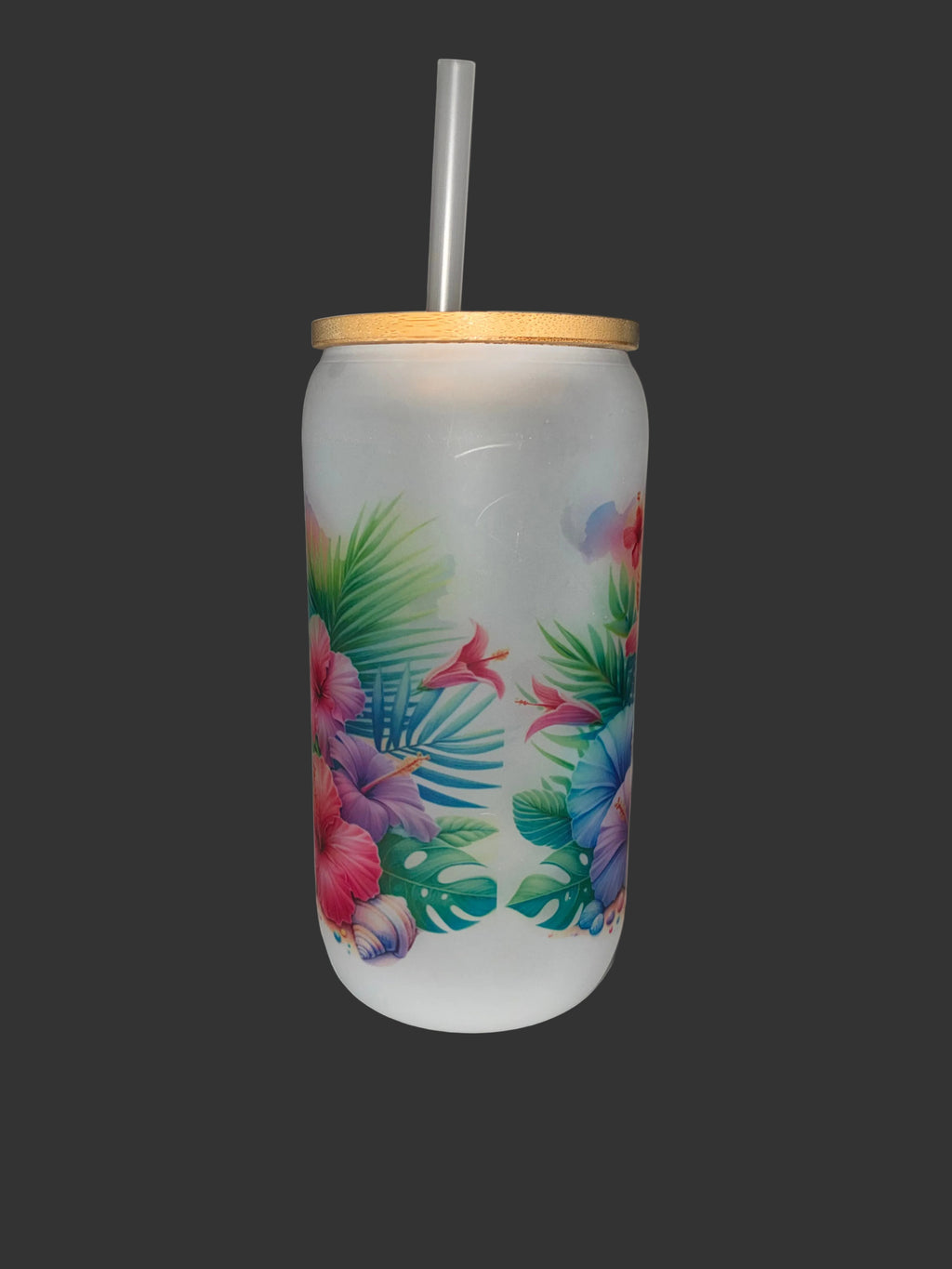 Hello Summer 16oz Glass Cup with Bamboo Lid and Straw