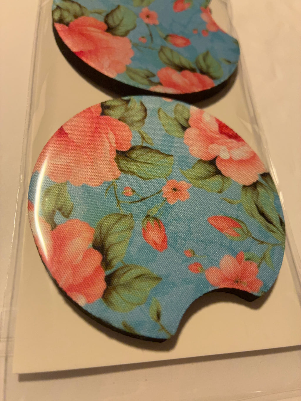 Light blue floral car coasters