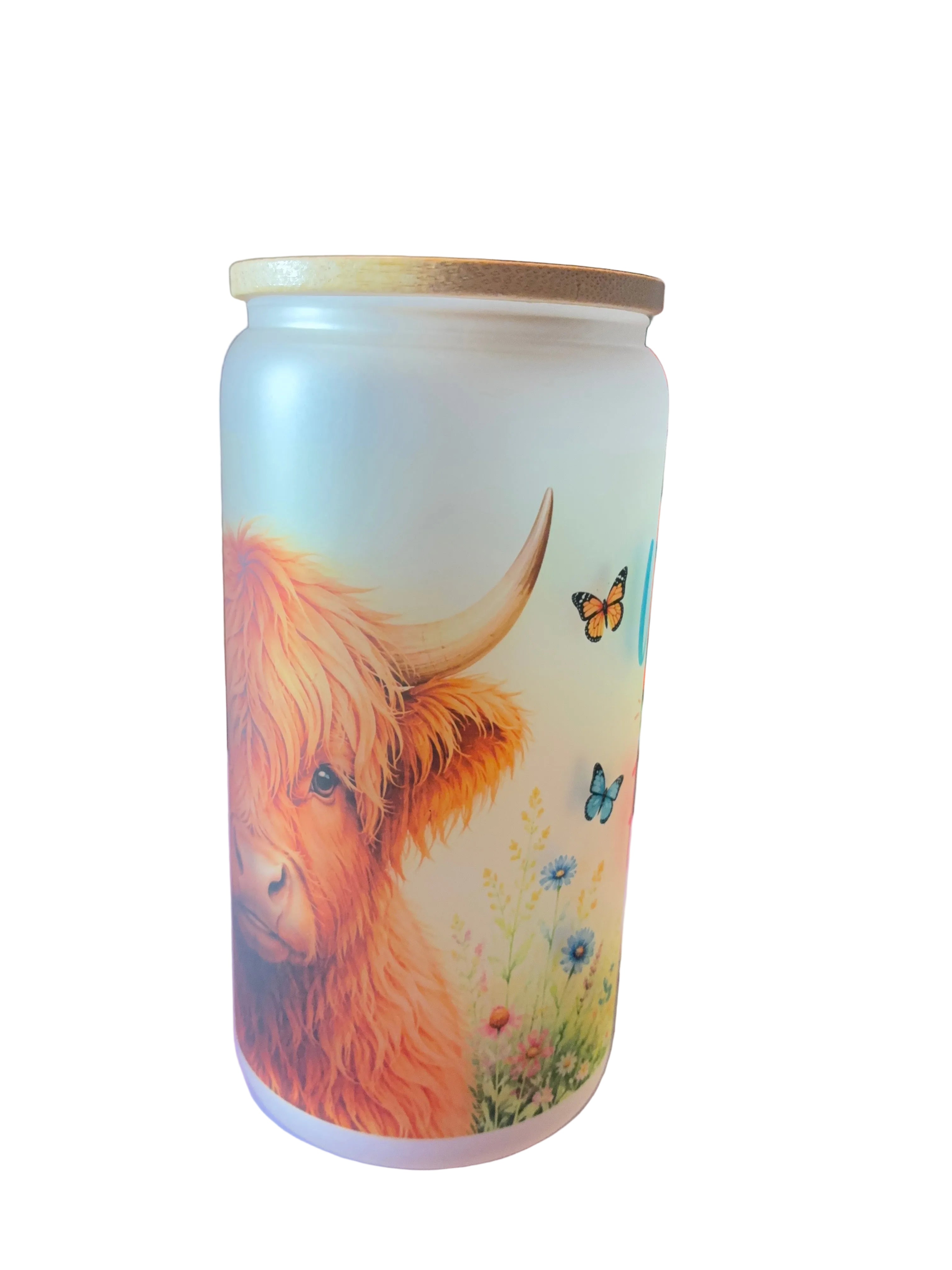 Wild and Free 16oz Glass Cup with Bamboo Lid and Straw