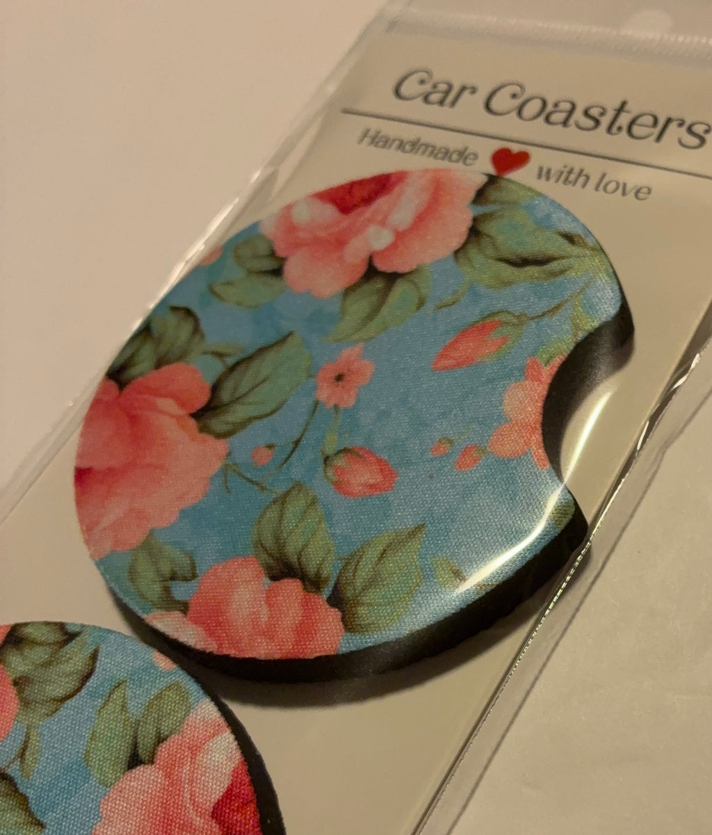 Light blue floral car coasters