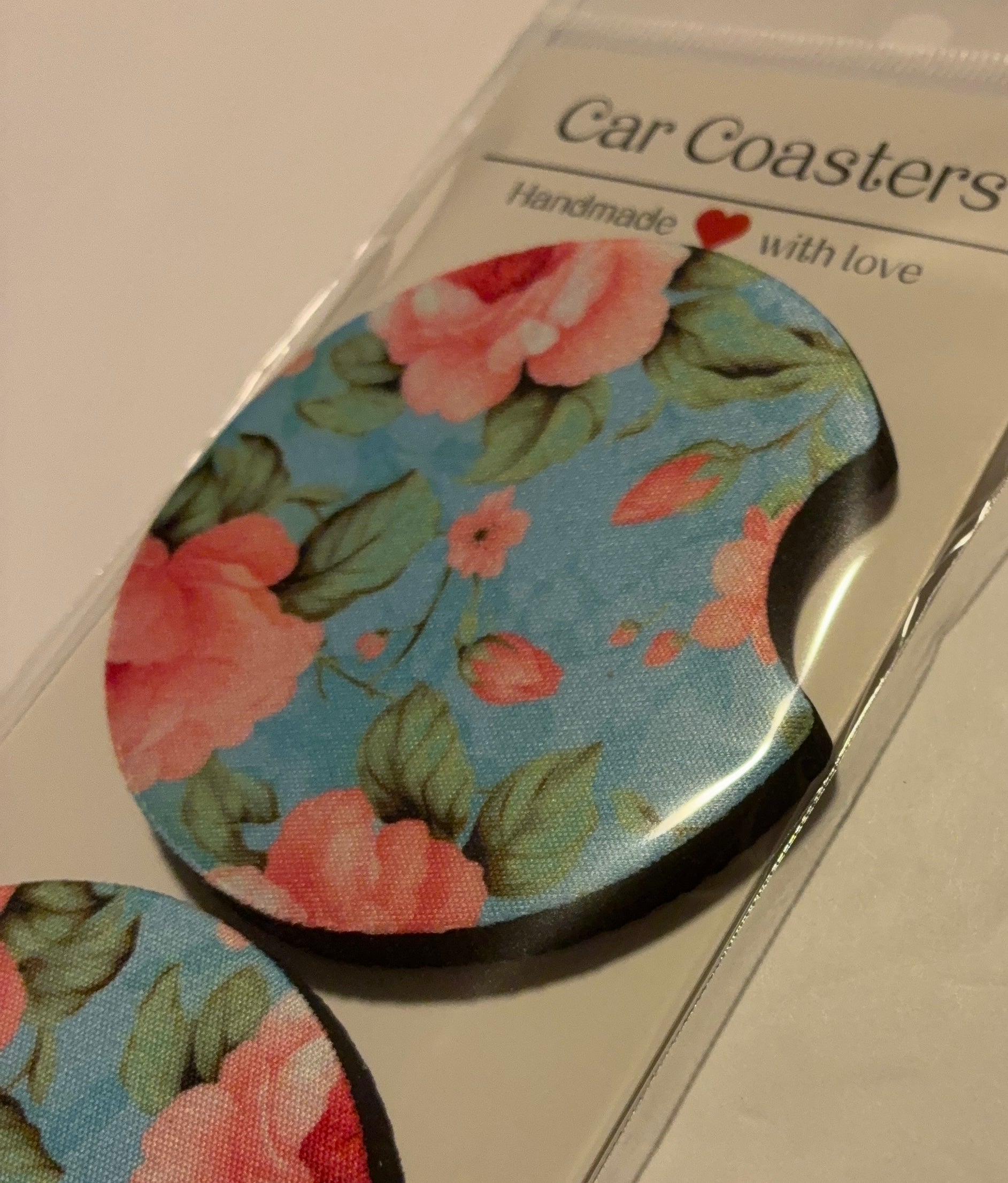 Light blue floral car coasters