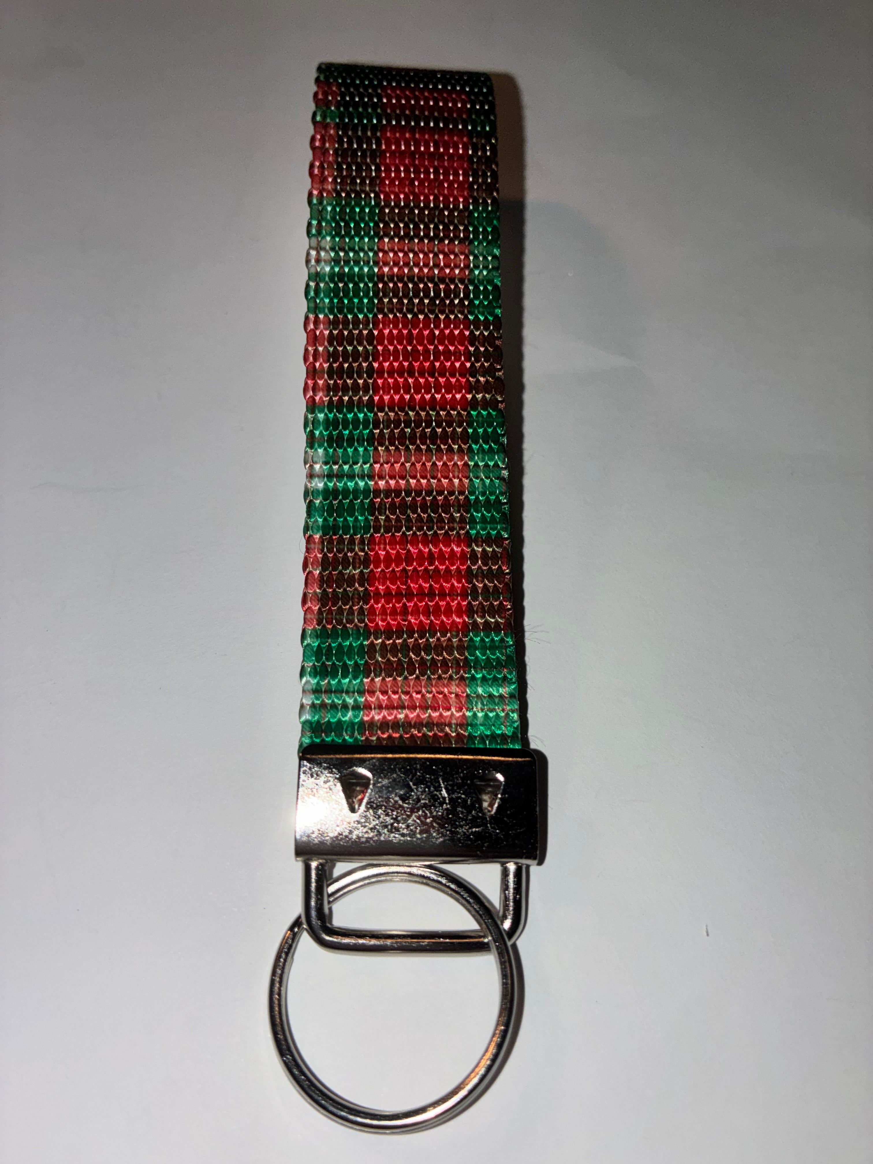 Red and Green Plaid Wristlet Keychain