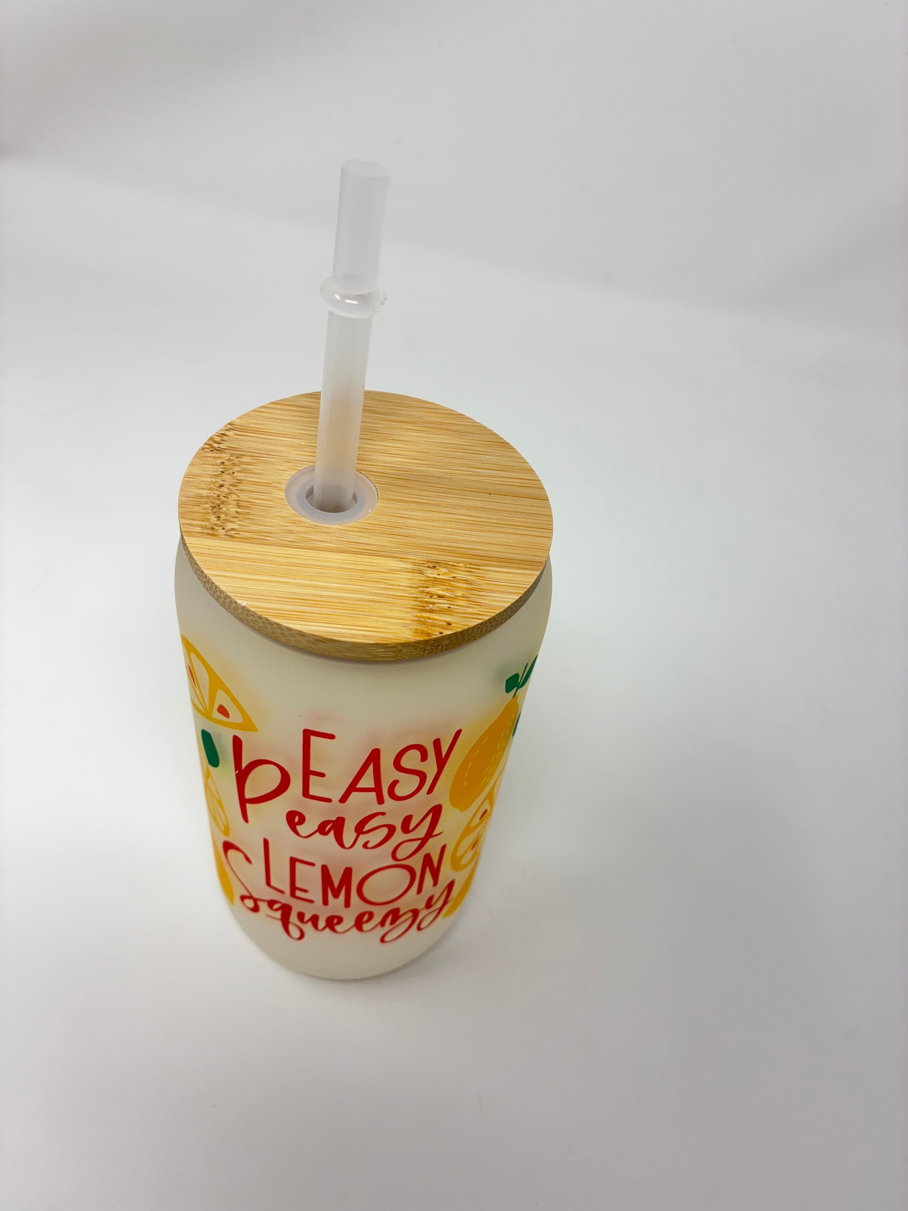 Lemon 16oz Glass Cup with Bamboo Lid and Straw